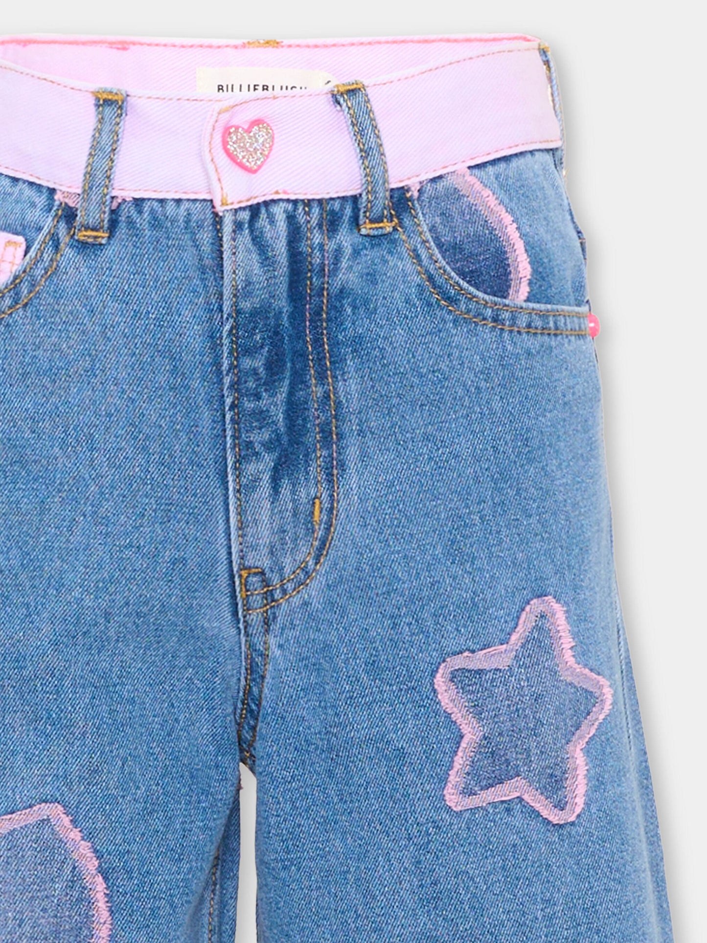 Jeans denim per bambina con patch logo,Billieblush,U22416 Z10