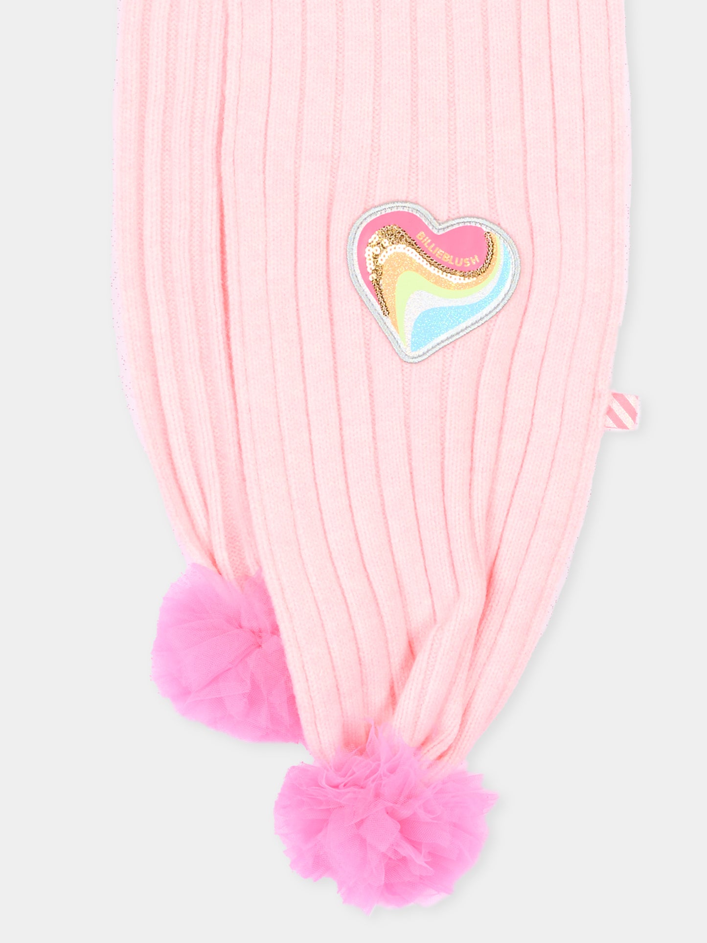 Sciarpa rosa per bambina con cuore con logo,Billieblush,U22600 475
