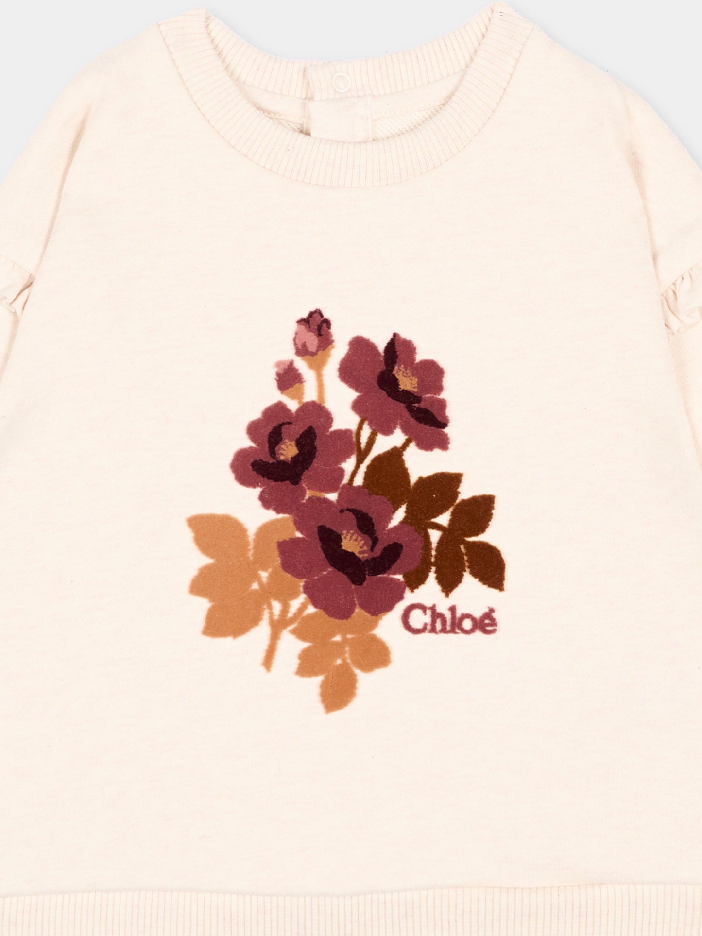 Felpa beige per neonata con fiori,Chloé Kids,C21359 B39