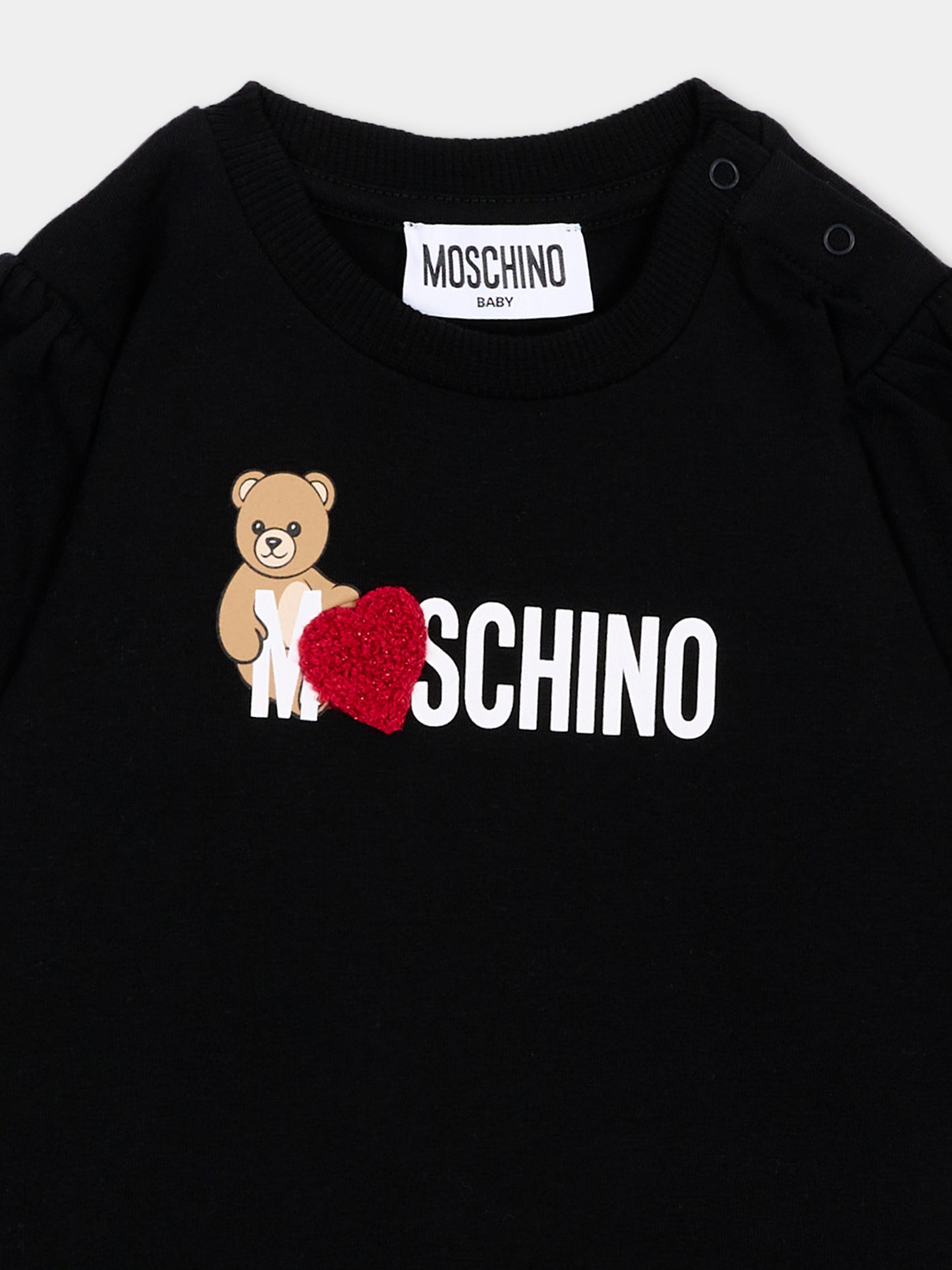T-shirt nera per neonata con Teddy Bear,Moschino Kids,MAO00V LBA11 60100