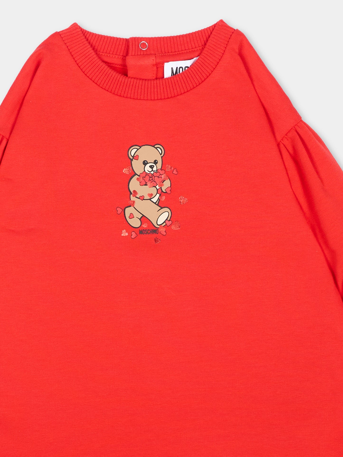 Vestito rosso per neonata con Teddy Bear,Moschino Kids,MAV0CW LDA63 50109