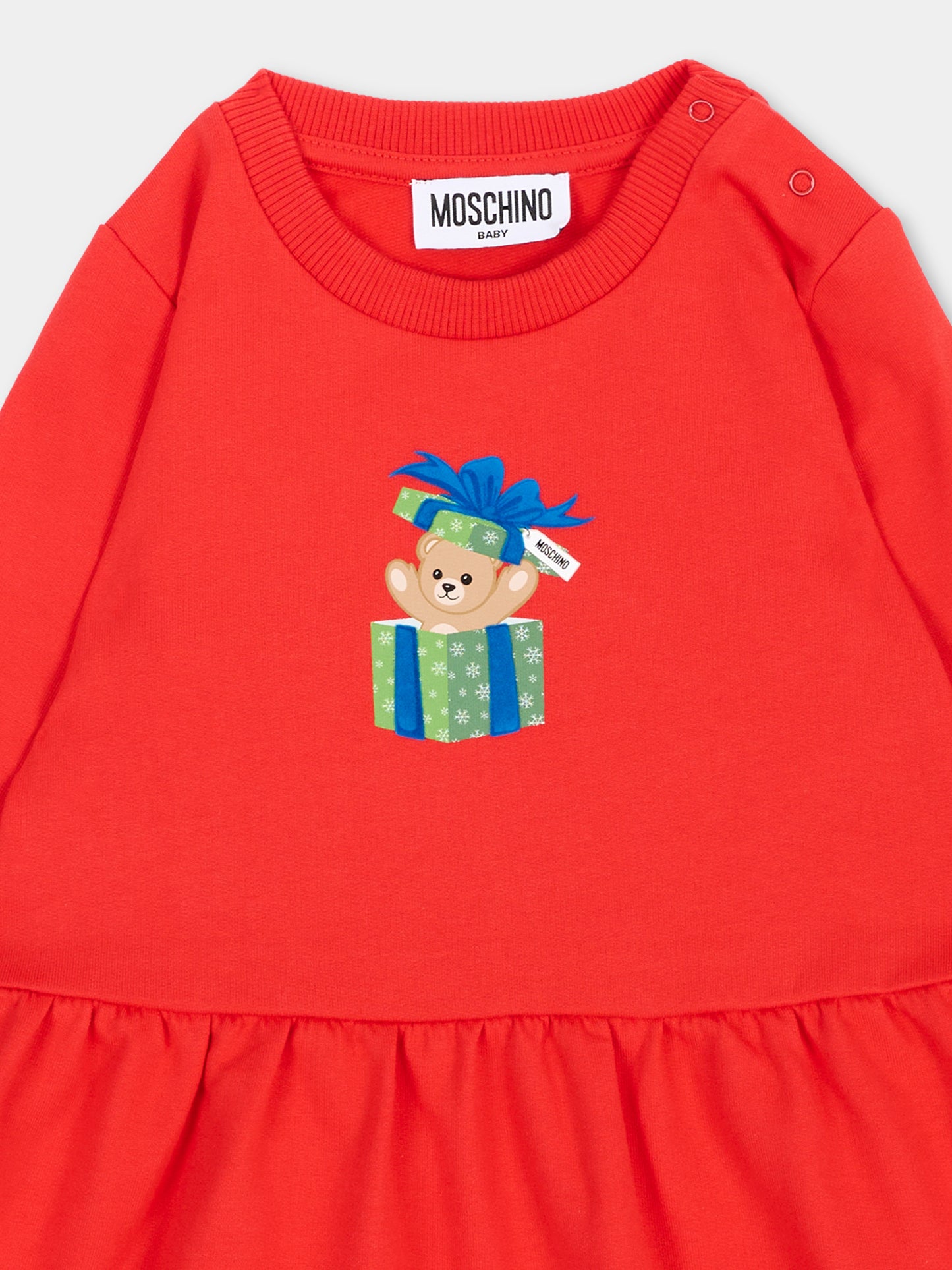 Vestito rosso per neonata con Teddy Bear,Moschino Kids,MDV0DO LCA61 50109