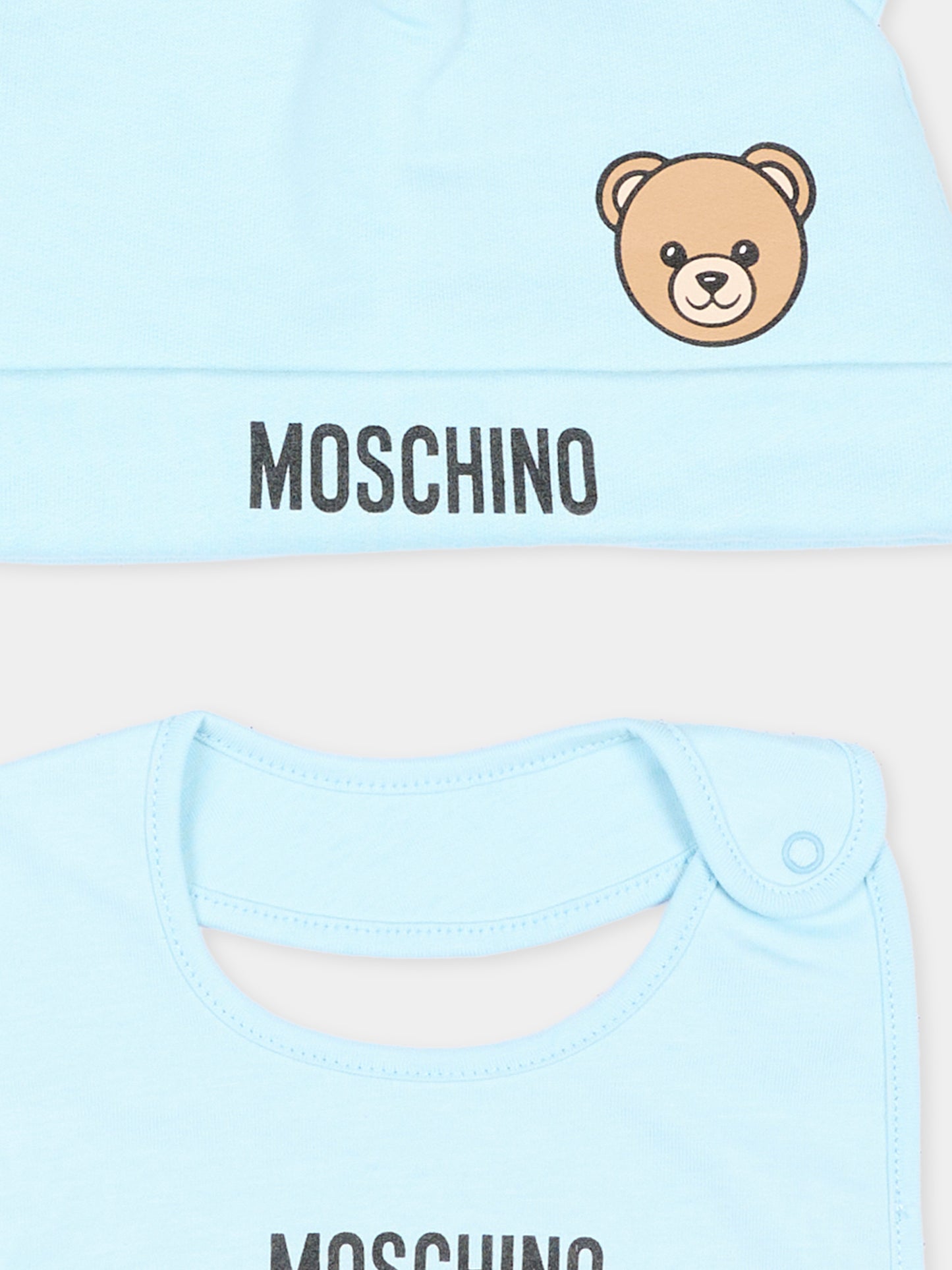 Set accessori azzurro per neonato con Teddy Bear,Moschino Kids,MUY09N LCA40 40304
