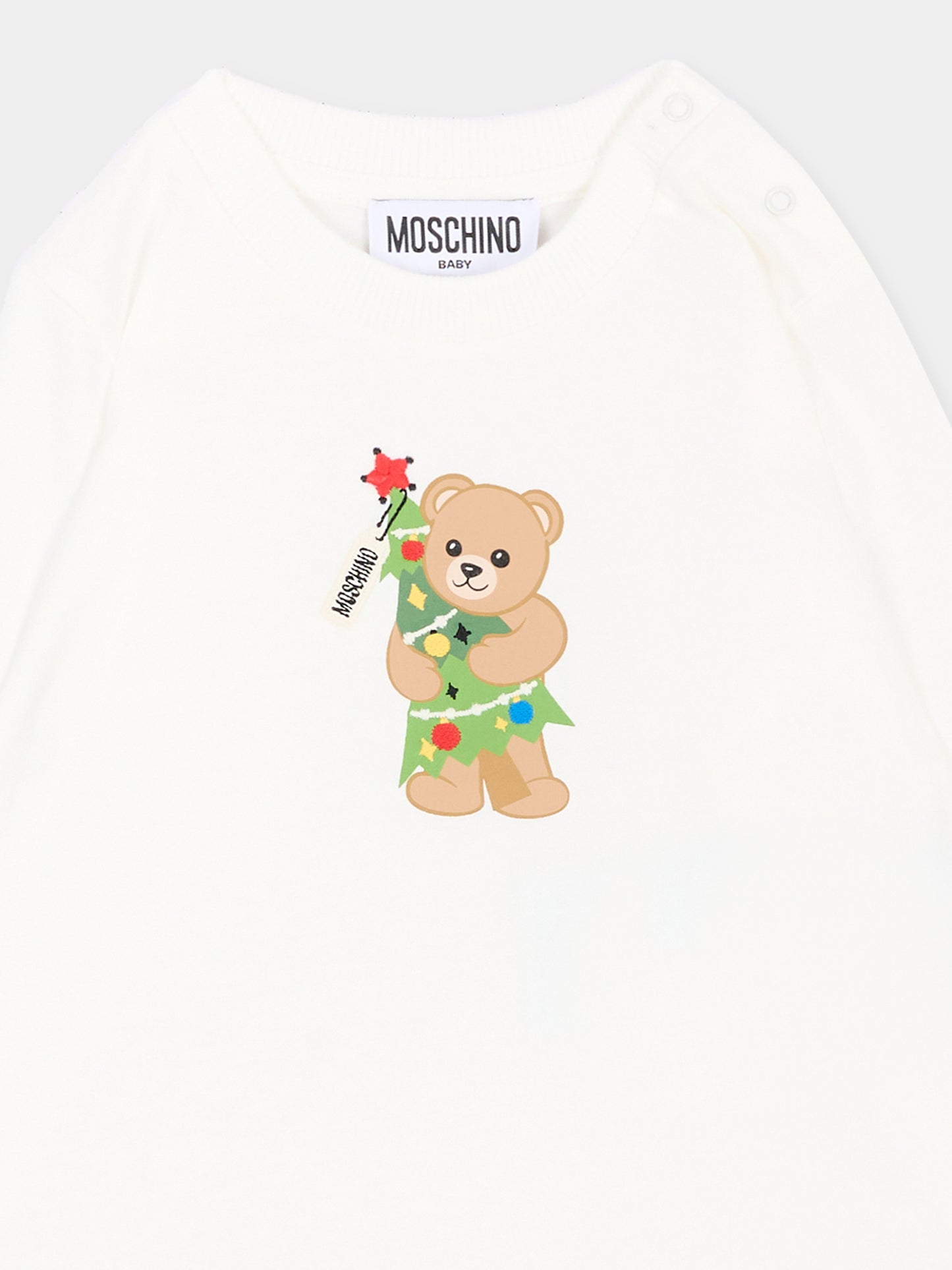 T-Shirt avorio per neonati con Teddy Bear,Moschino Kids,MVO014 LAA10 10063
