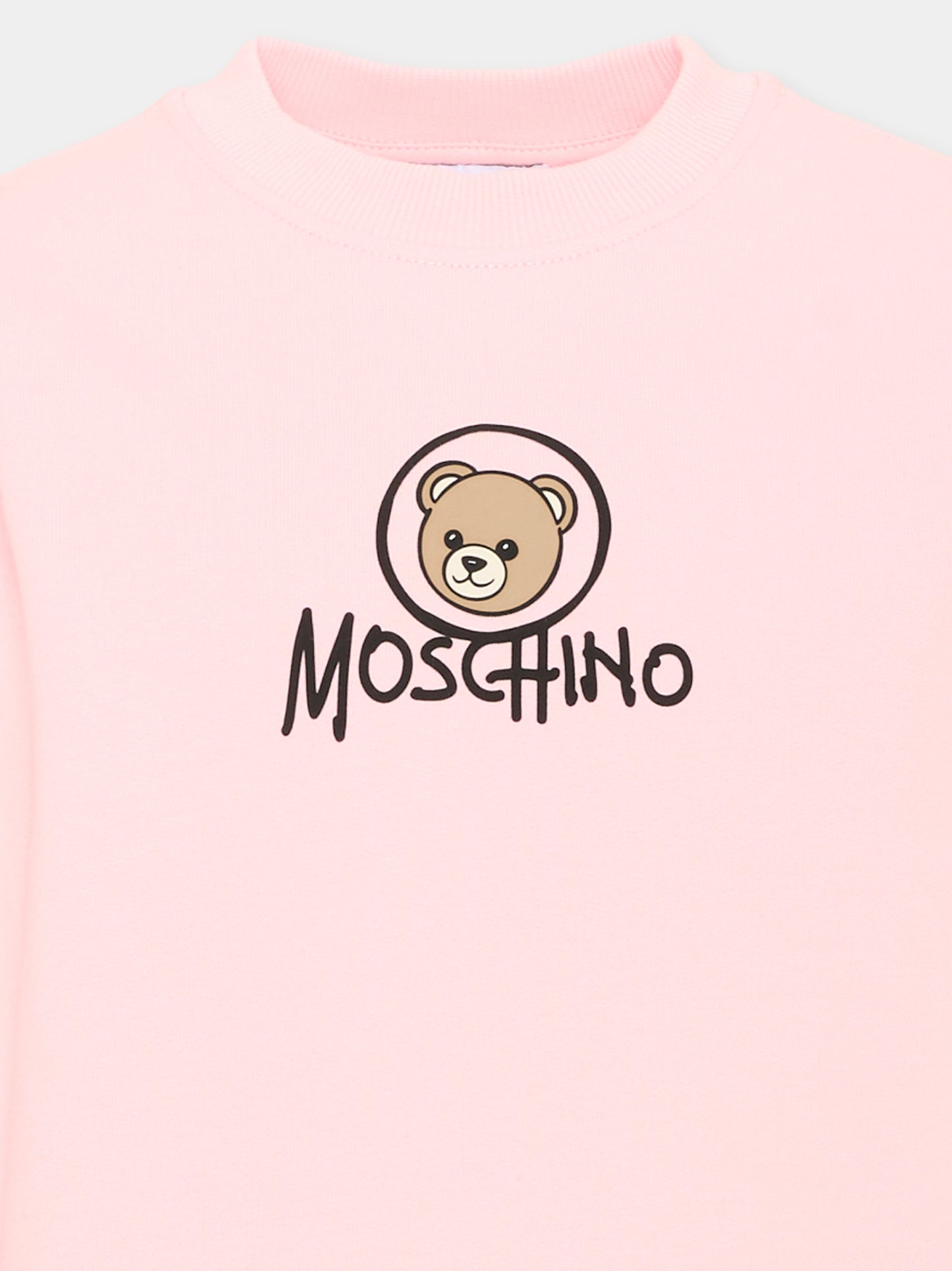 Felpa rosa per bambina con Teddy Bear,Moschino Kids,HXF08V LCA83 50209