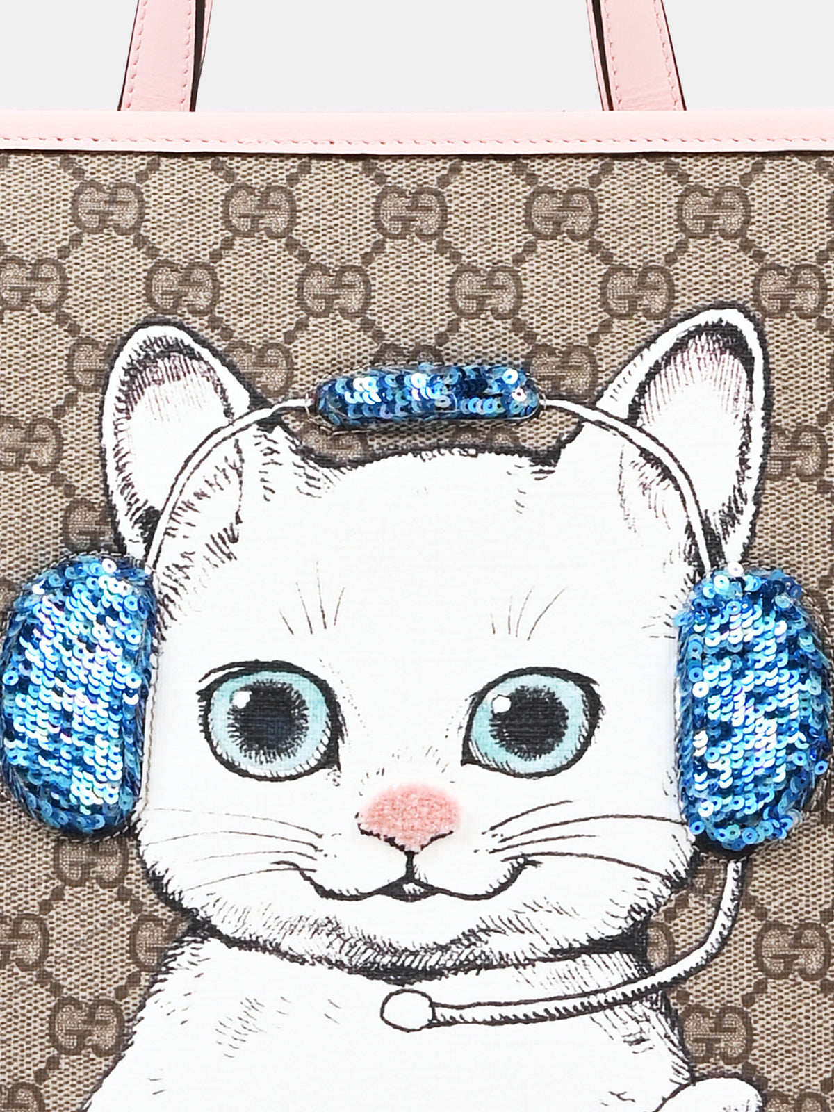 Borsa Shopping beige per bambina con gatto