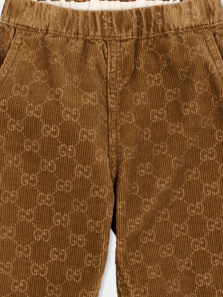 Pantalone marrone per neonato con monogram GG
