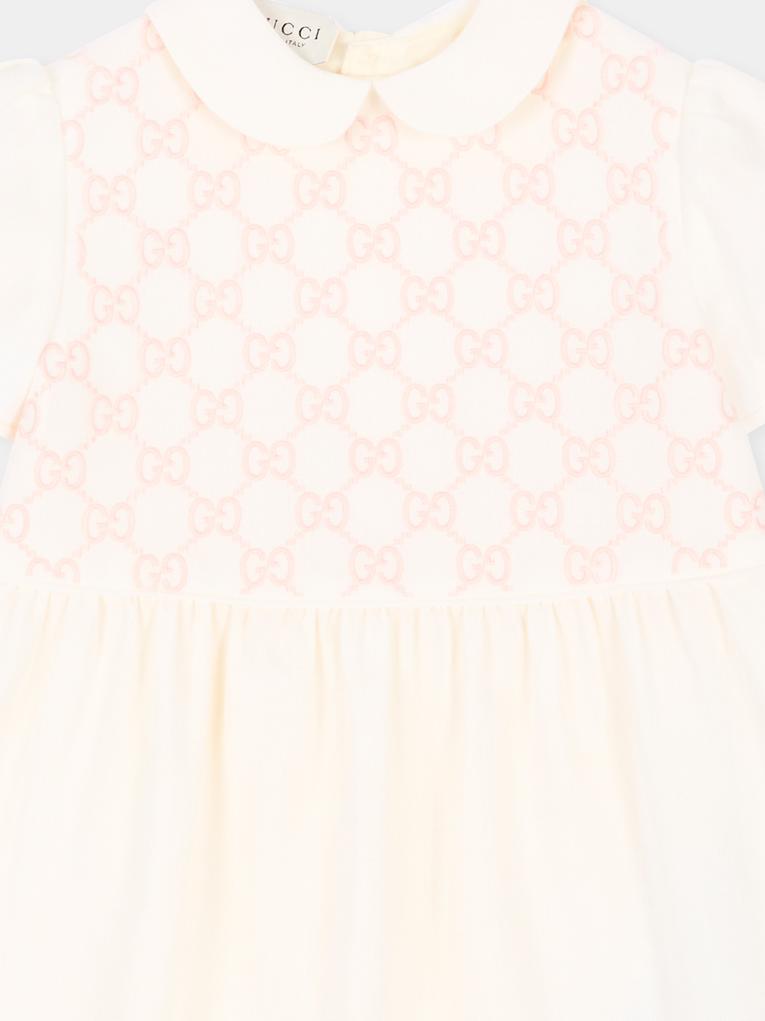 Abito elegante avorio per neonata con monogram GG
