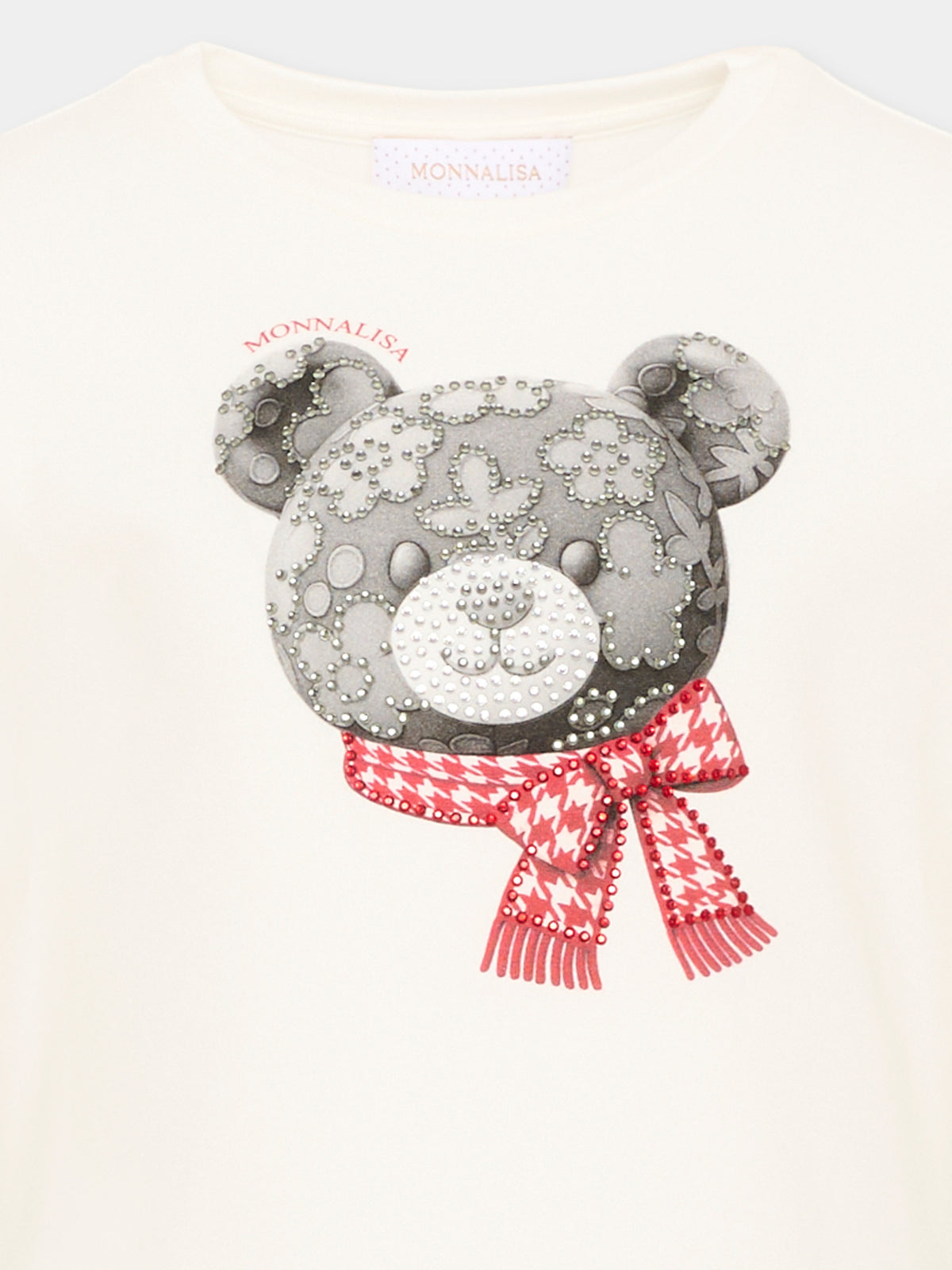 T-shirt avorio per bambina con orsetto,Monnalisa,19H607 8015 0132