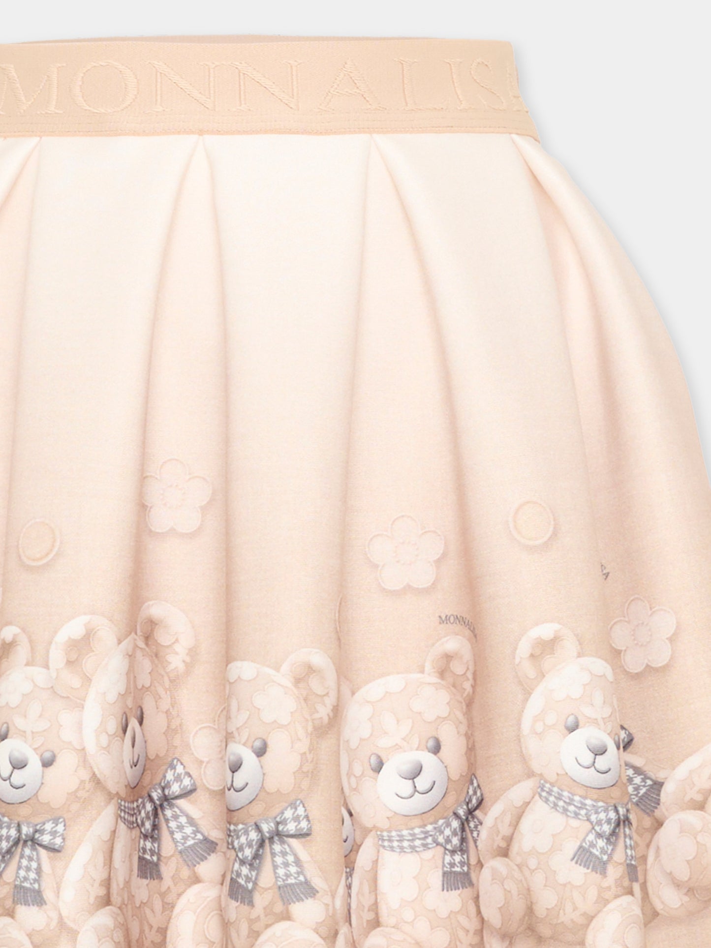 Gonna beige per bambina con orsetti,Monnalisa,11H704 8669 0003
