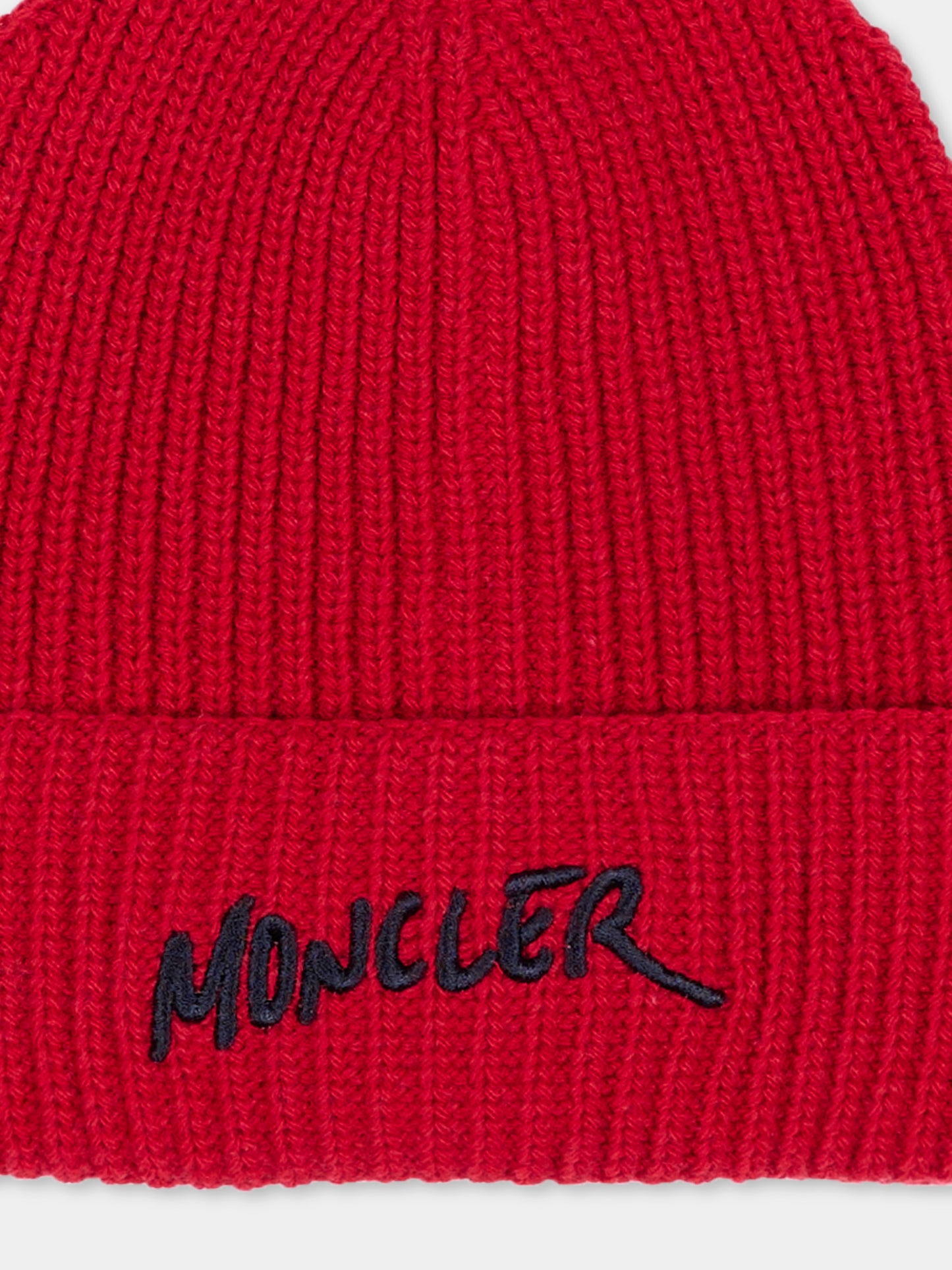 Berretto rosso per bambino con logo,Moncler Kids,L2954 3B00016 M4281 456
