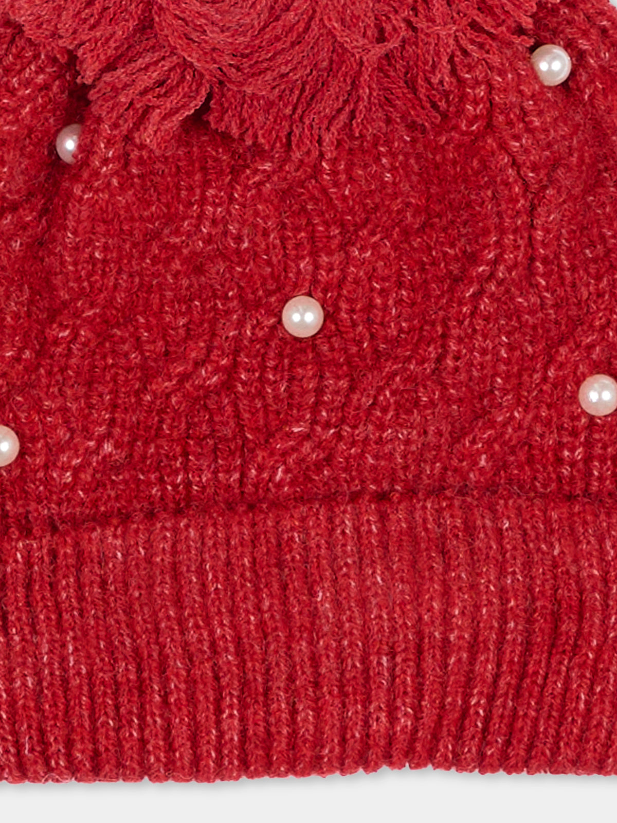 Berretto rosso per bambina con perle,Mayoral,10308 090