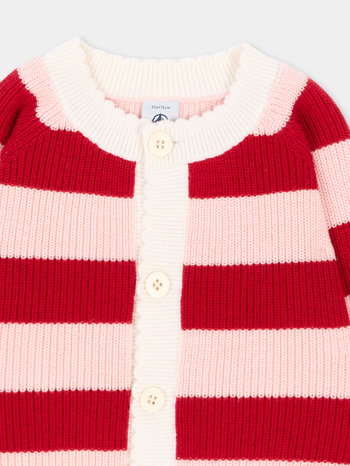Cardigan rosa per neonata a righe,Petit Bateau,A0GD4 01