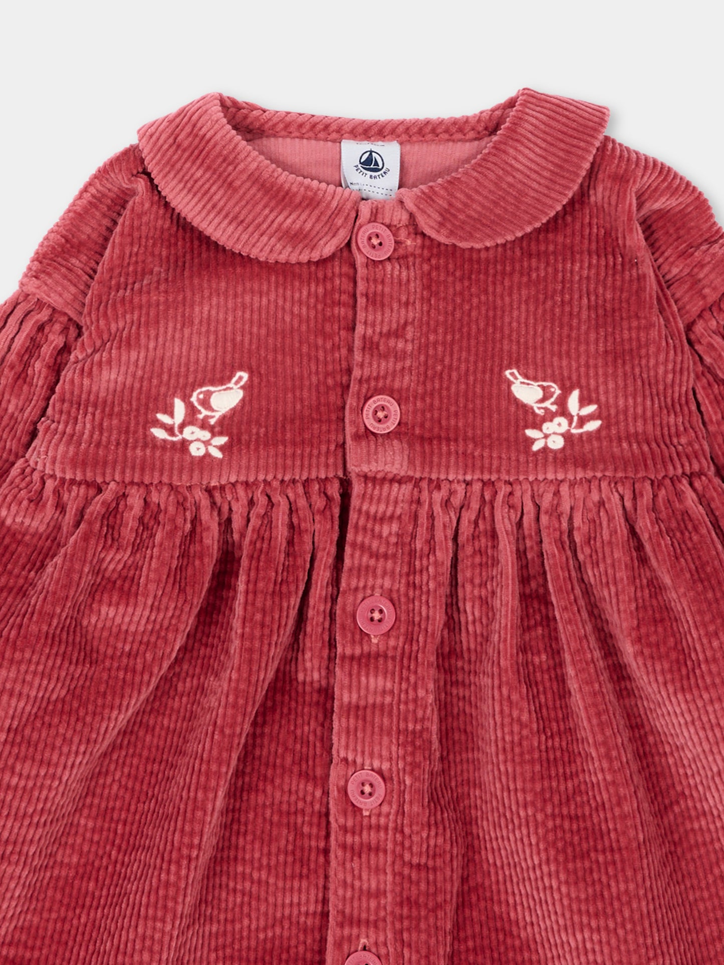 Vestito a manica lunga rosa con ricami,Petit Bateau,A0GHD 03