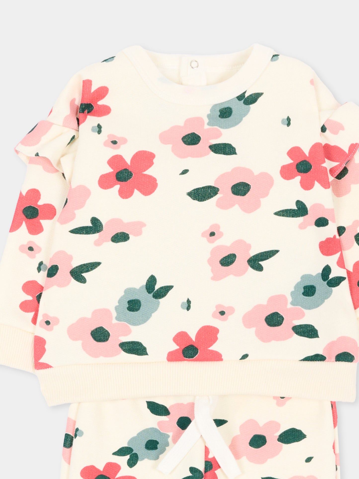 Completo sportivo lungo avorio per neonata con fiori,Petit Bateau,A0GLV 01