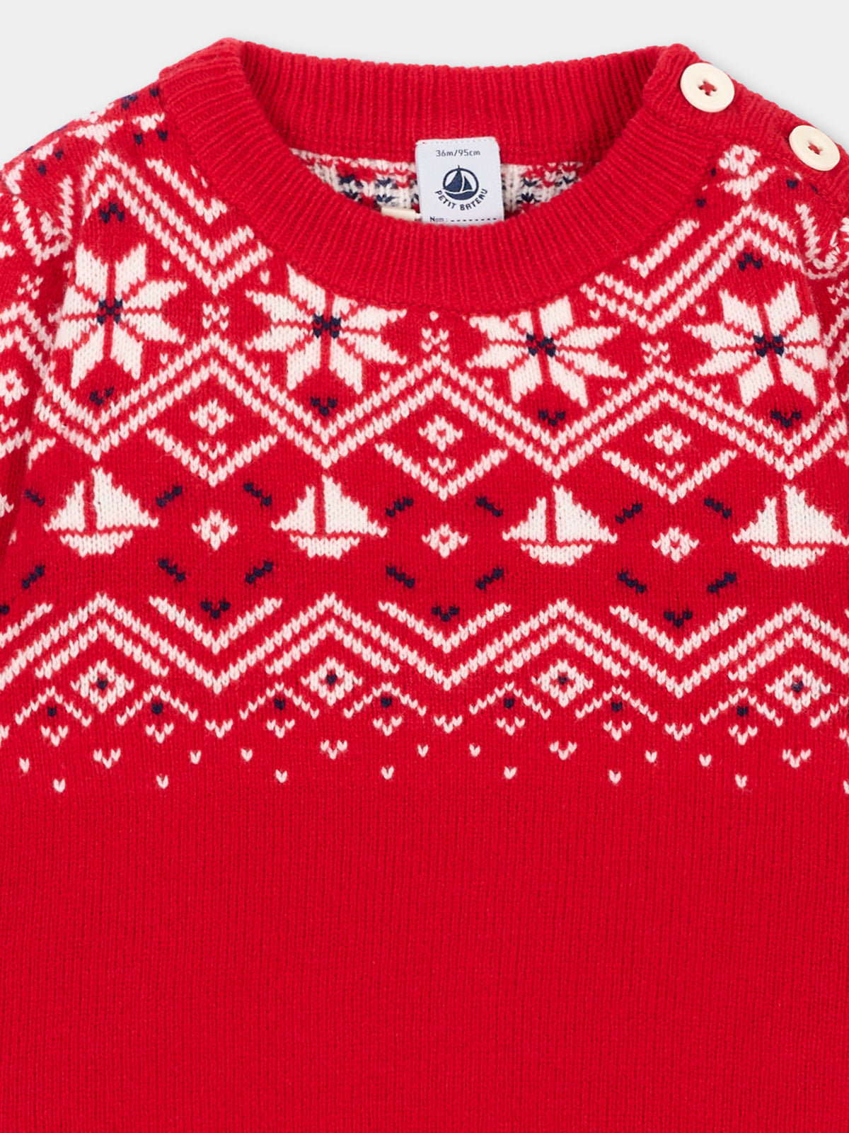 Maglione rosso per neonato jacquard,Petit Bateau,A0GBV 05