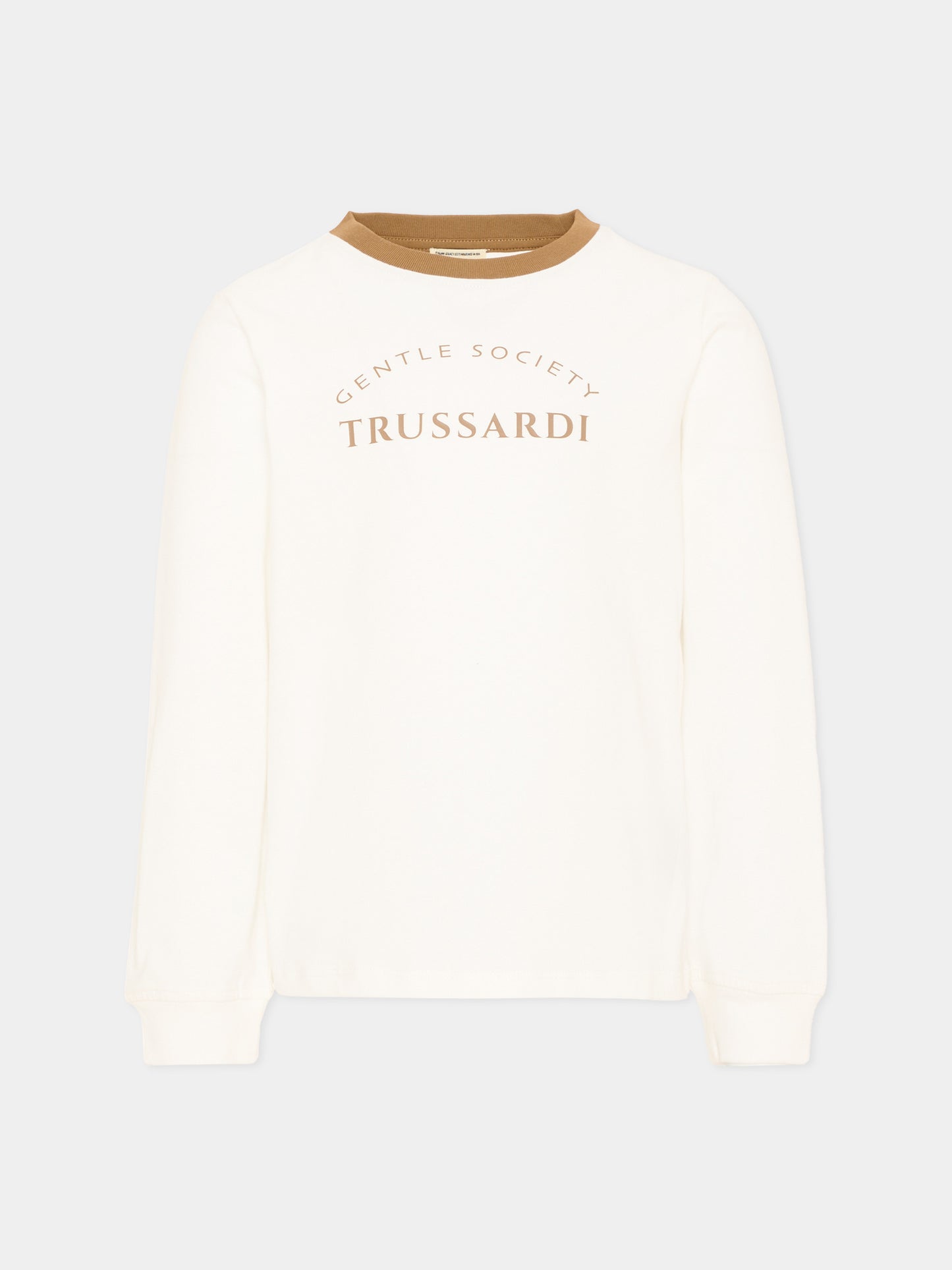 T-Shirt a manica lunga avorio per bambino con logo