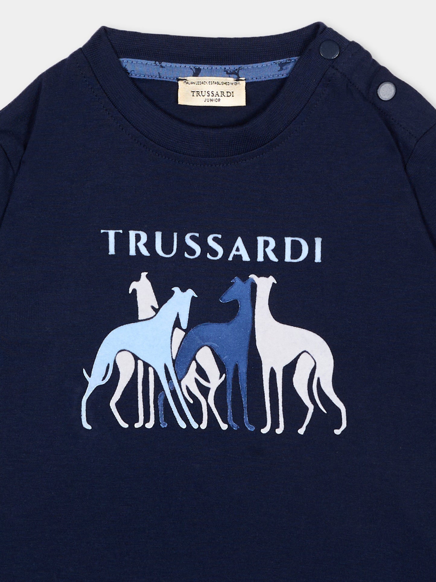T-Shirt blu per neonato con levrieri,Trussardi Junior,TIA26060TS BLUE_NAVAL BLUE NAVAL
