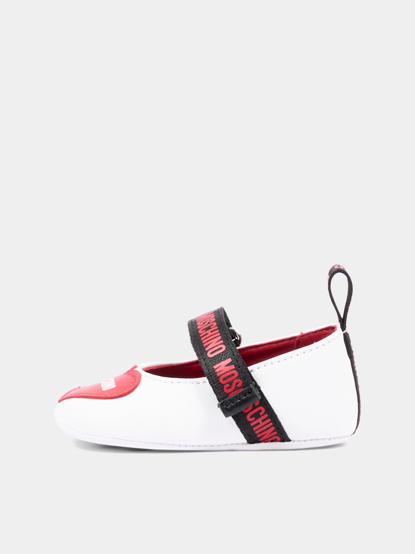 Ballerine bianche per neonata con cuore,Moschino Kids,84052 VAR1