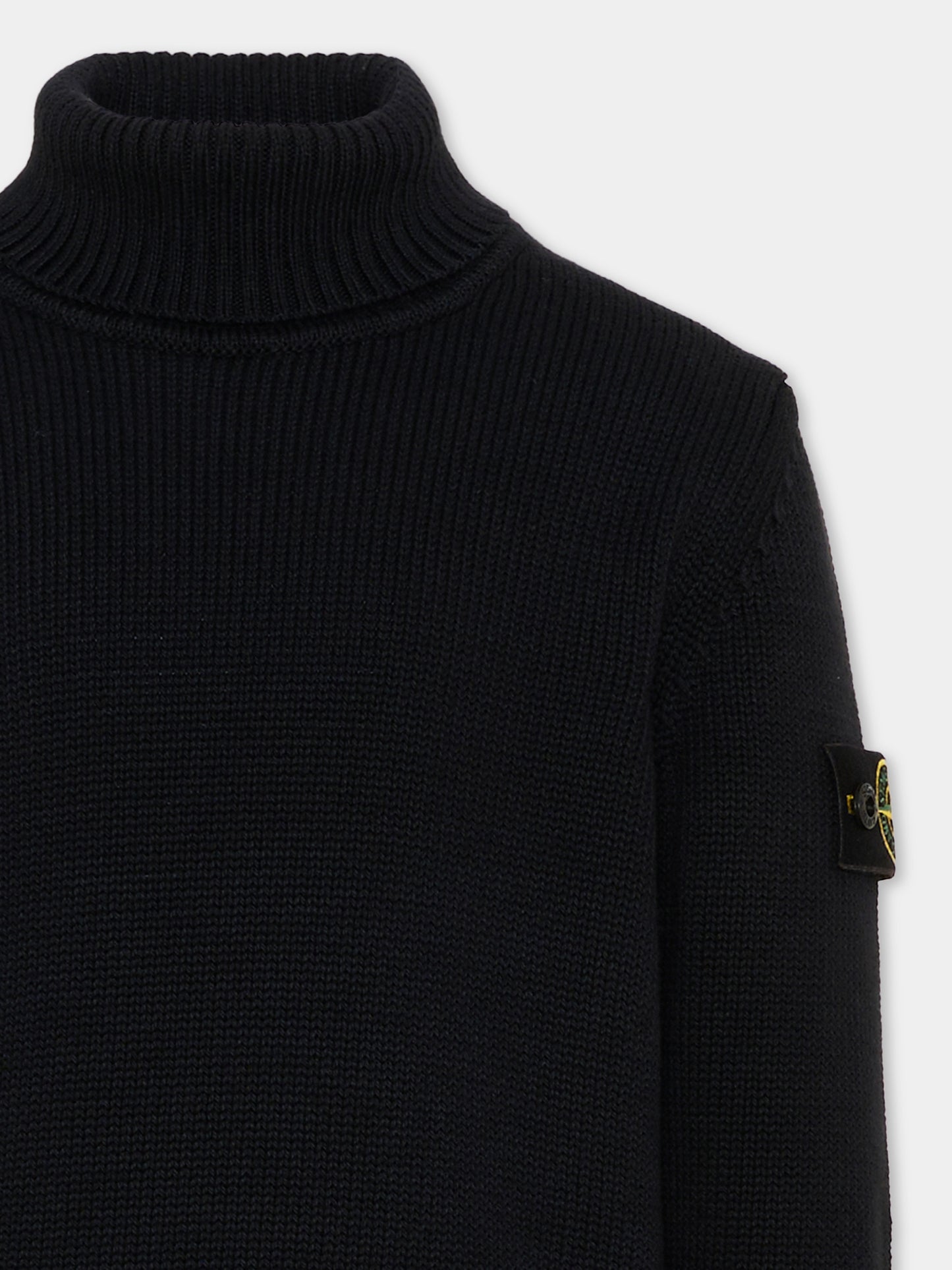 Dolcevita nero per bambino con patch logo,Stone Island Junior,L2S16 5100018 S01A2 V0029