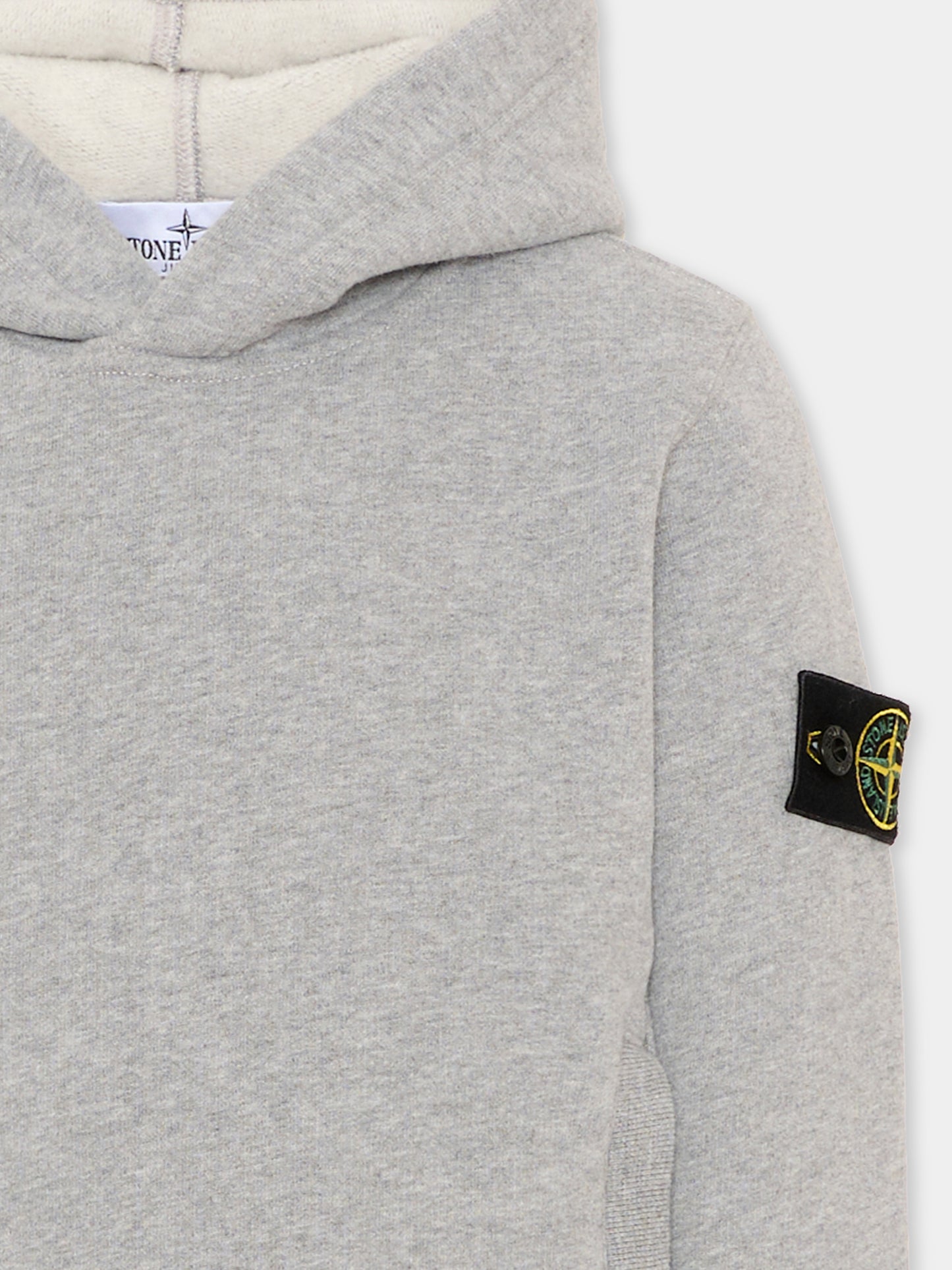 Felpa grigia per bambino con patch logo,Stone Island Junior,L2S16 6100004 S0M20 V0M64