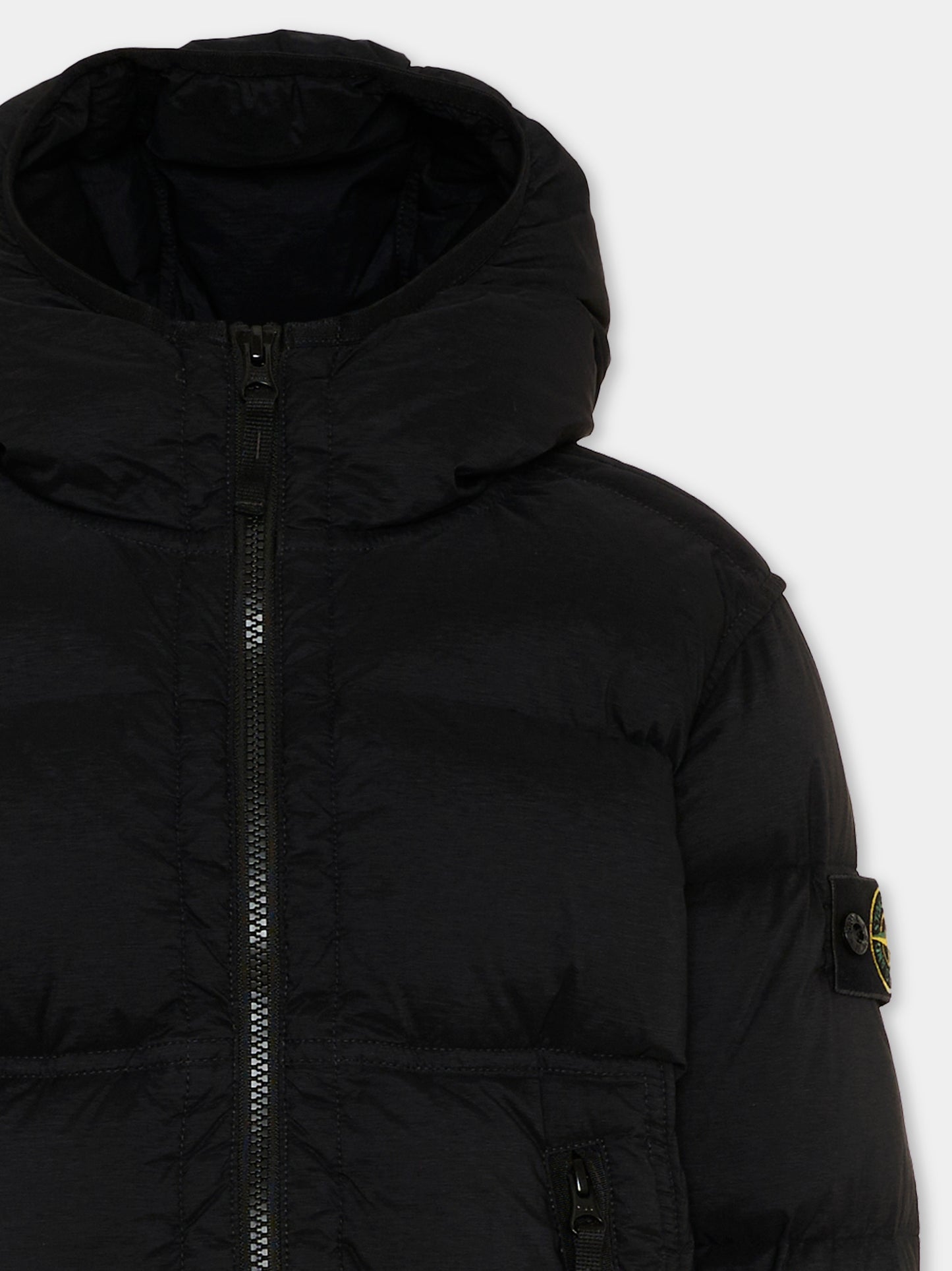 Piumino nero per bambino con patch logo,Stone Island Junior,L2S16 4100004 S0028 V0029