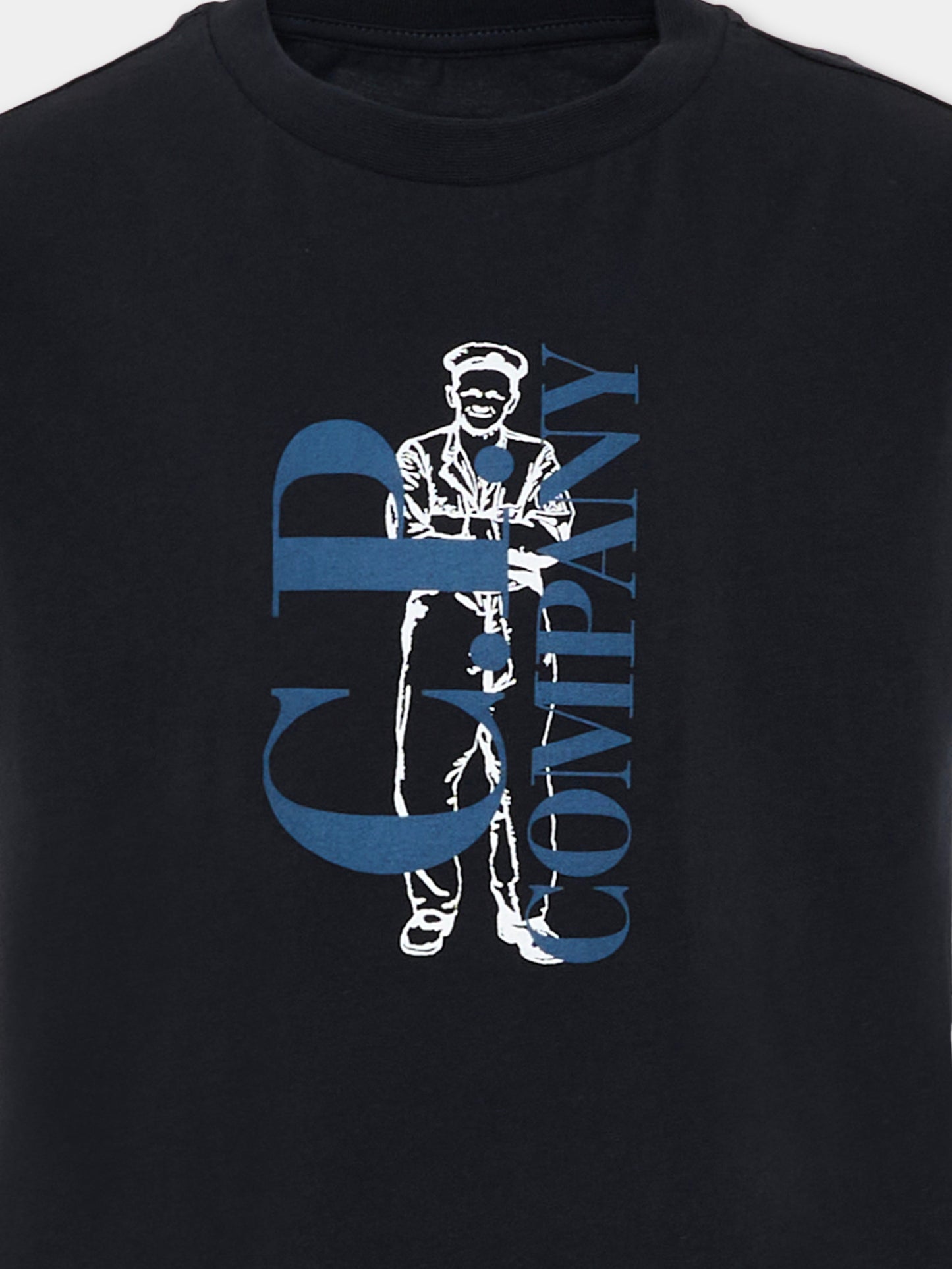 T-Shirt blu per bambino con stampa logo,C. P. Company,CSM00L LAA17 41150