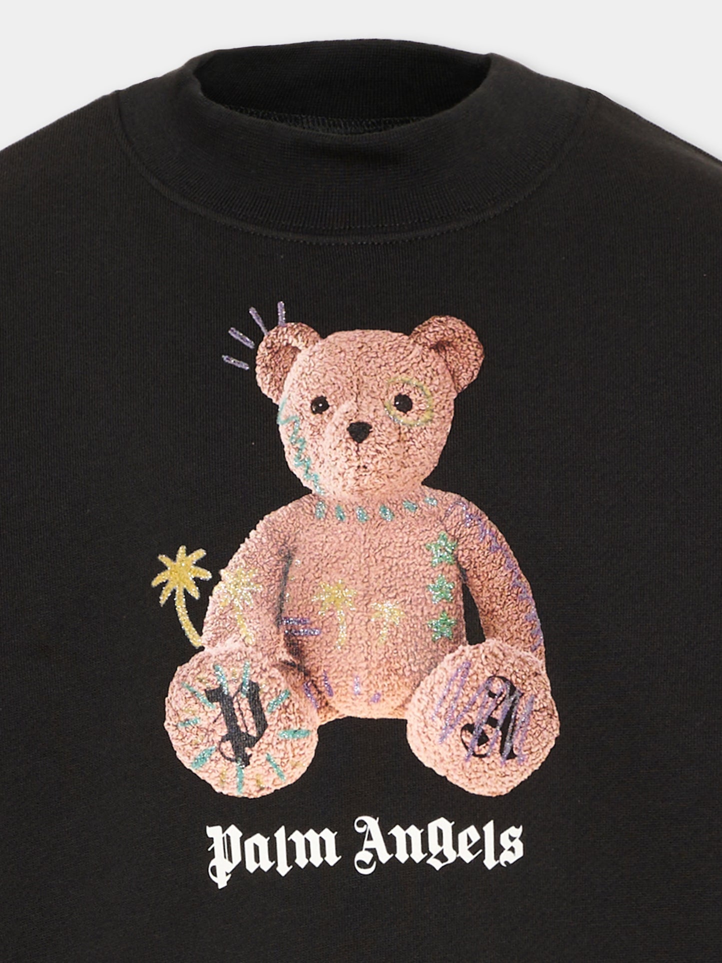 Felpa nera per bambina con Teddy Bear,Palm Angels,F6PAJGSW078 110