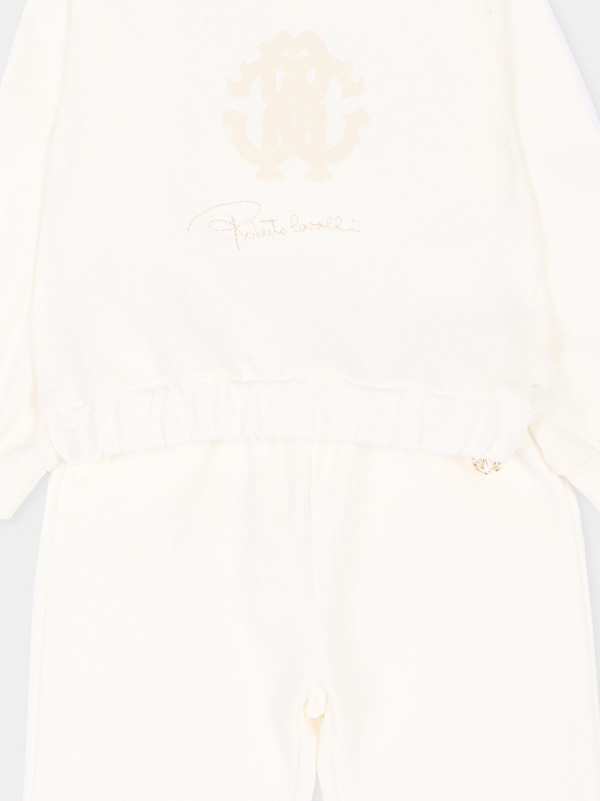 Completo sportivo lungo avorio per neonati con logo,Roberto Cavalli Kids,CIA26034CF AVOR.CC/AV