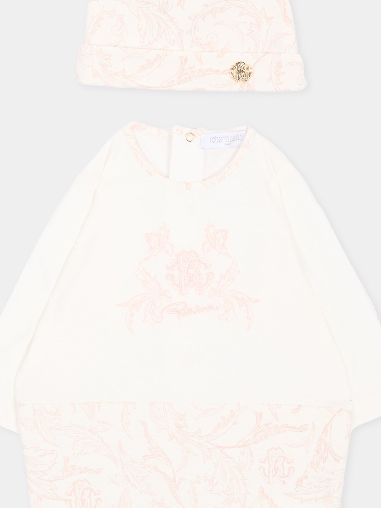 Pink baroque onesie set for Baby Girl with logo,Roberto Cavalli Kids,CLA26031TU AV.ROSA/A.