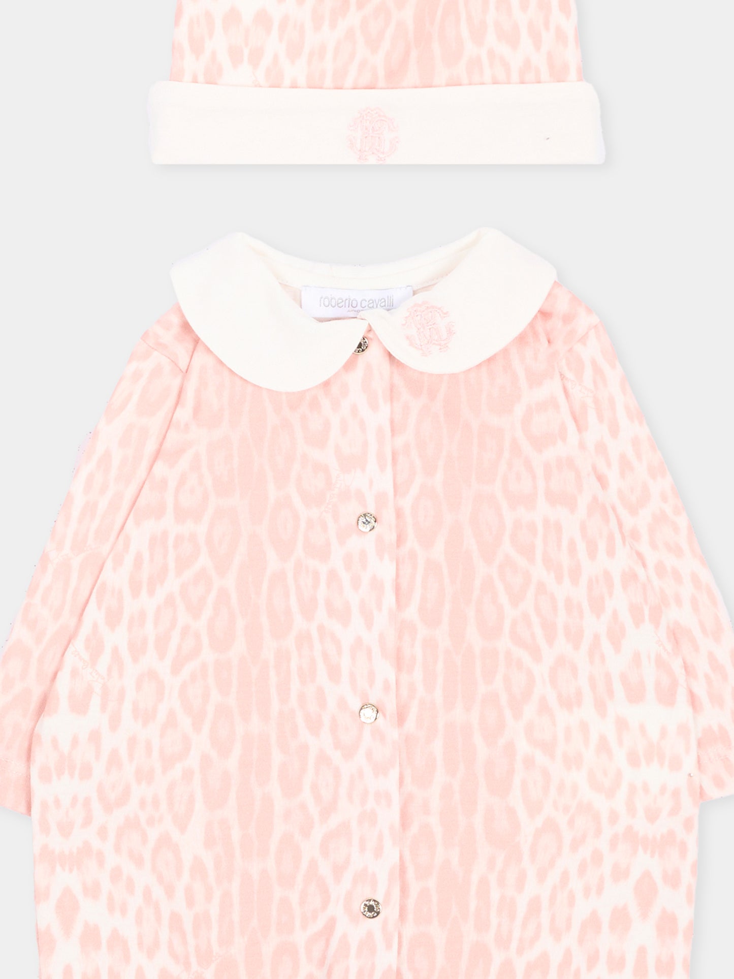 Set tutina rosa animalier per neonata con logo,Roberto Cavalli Kids,CLA26028TU GIAG.ROSA
