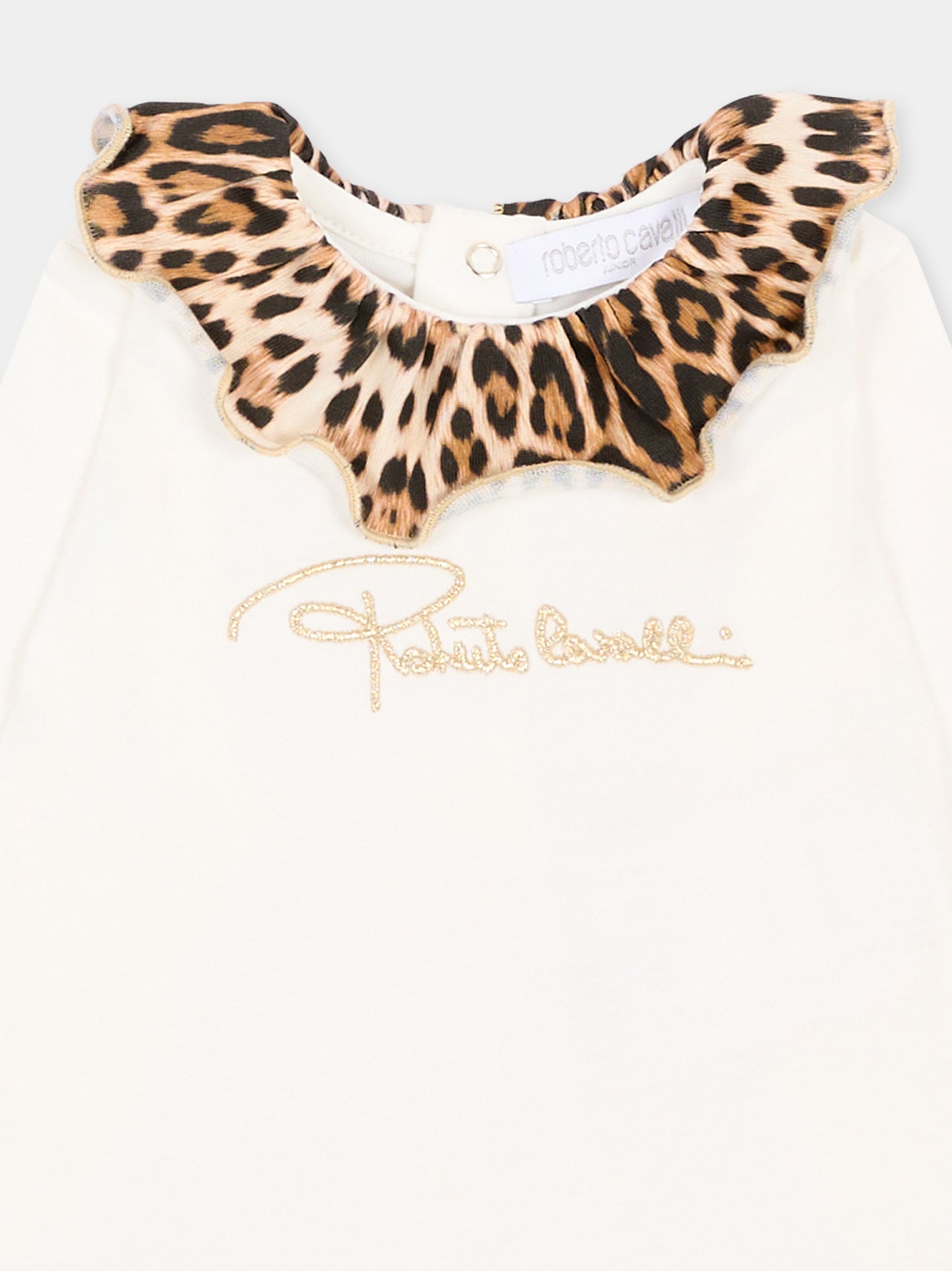 Body avorio animalier per neonata con logo,Roberto Cavalli Kids,CLA26016TU AVOR.CC/GN