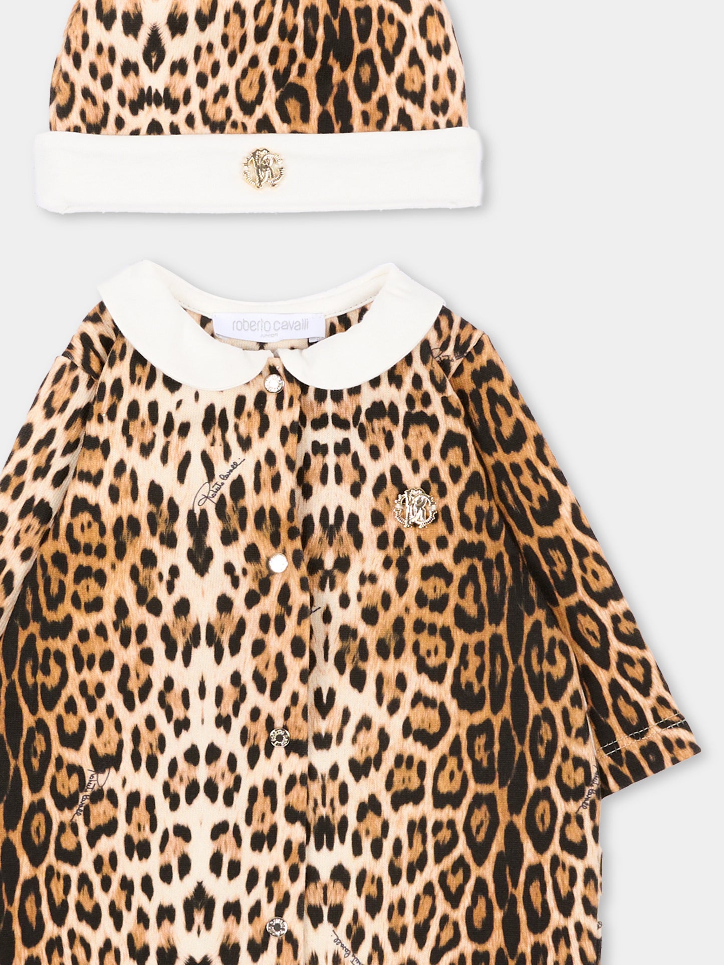 Set tutina marrone animalier per neonata,Roberto Cavalli Kids,CLA26001TU GIAG.N/G.N
