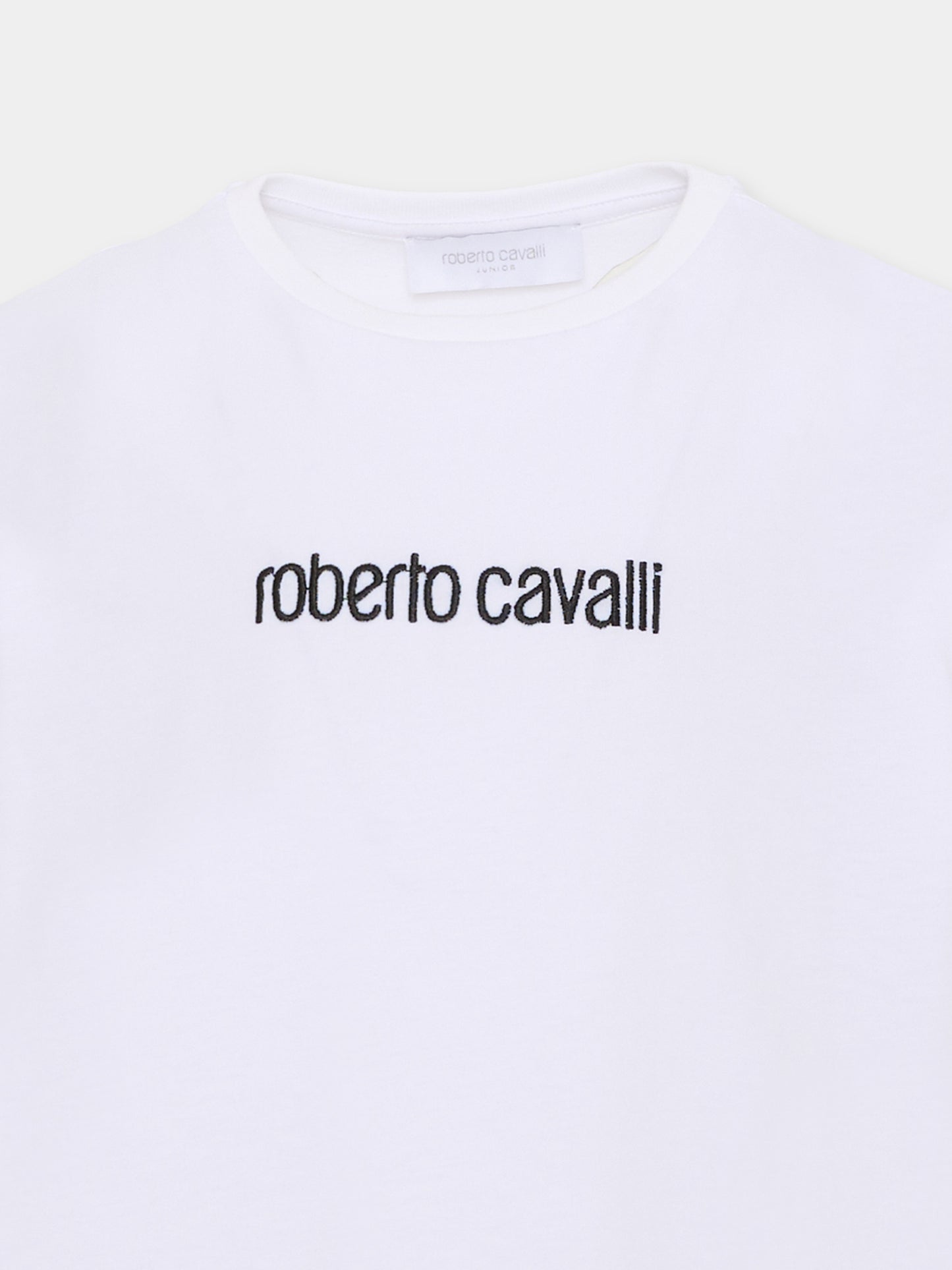 T-shirt bianca per bambini con logo,Roberto Cavalli Kids,CBA26054TS WHITE