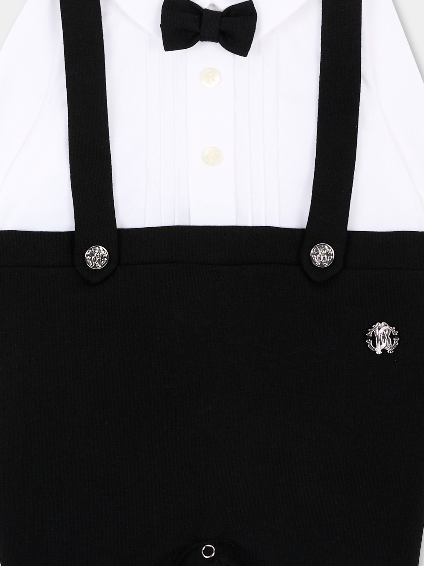 Tutina nera per neonato con papillon,Roberto Cavalli Kids,CLA26053TU WHITE/BLK