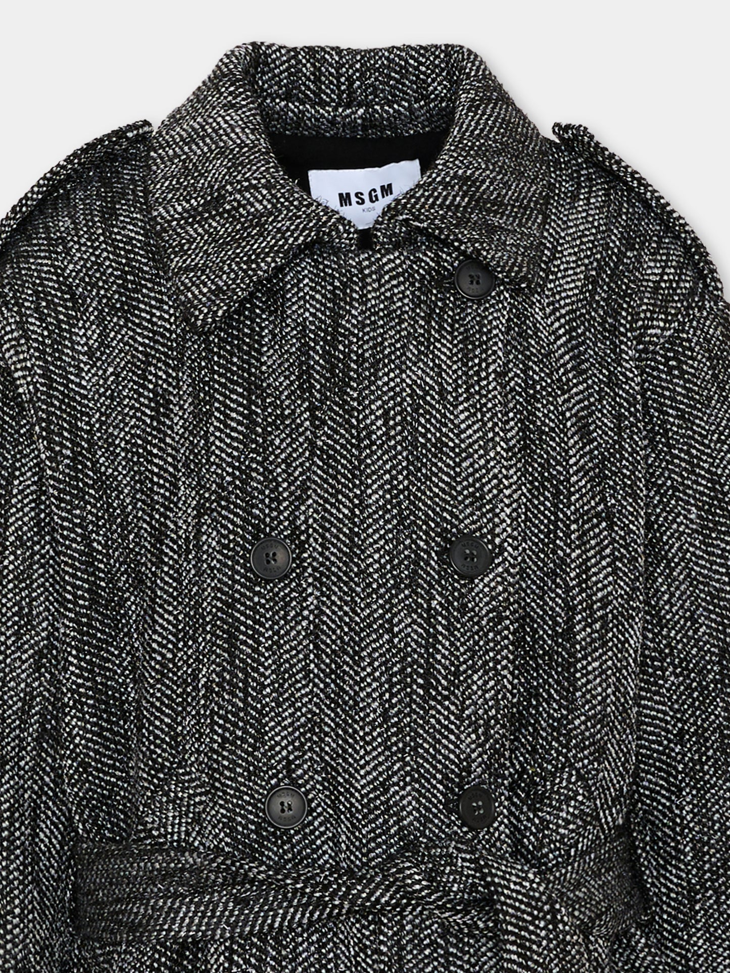 Cappotto grigio per bambina a spina di pesce,Msgm Kids,F6MSJGCO168 102