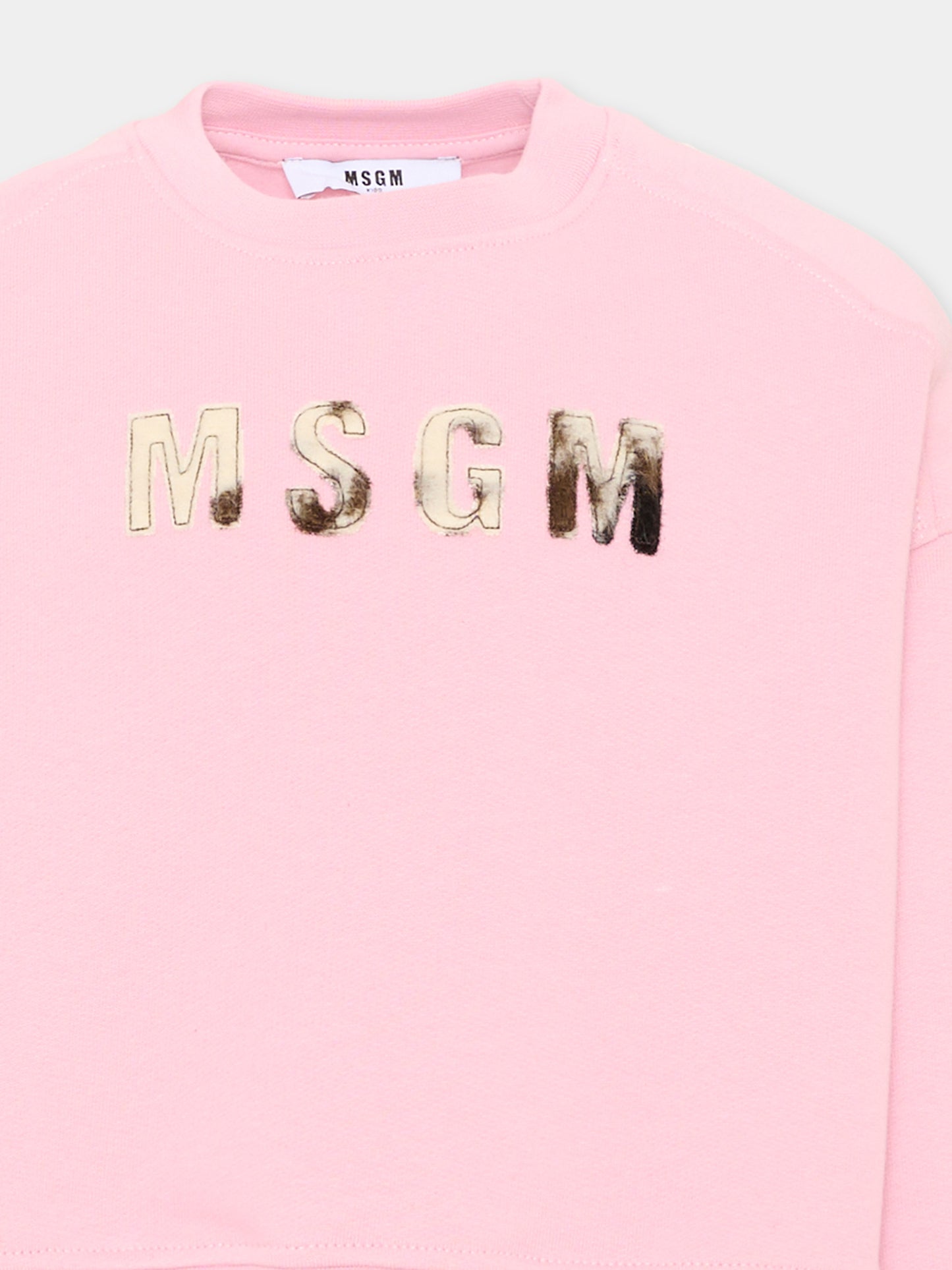 Felpa girocollo rosa per bambina con logo,Msgm Kids,F6MSJGSW068 MS090
