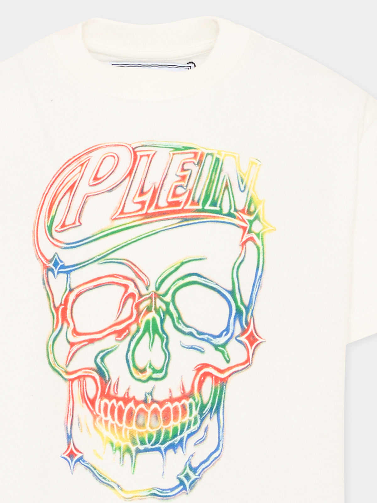 T-Shirt avorio per bambino con logo,Philipp Plein Junior,F6PHJBTH167 002