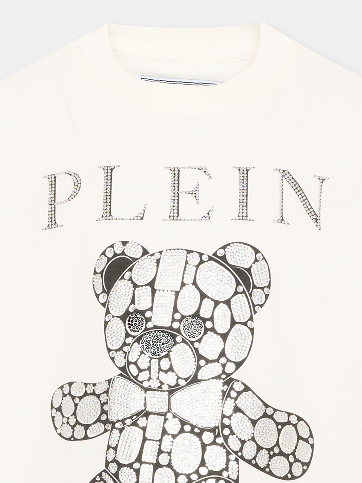 T-shirt avorio per bambina con orsetto e logo,Philipp Plein Junior,F6PHJGTH005 002