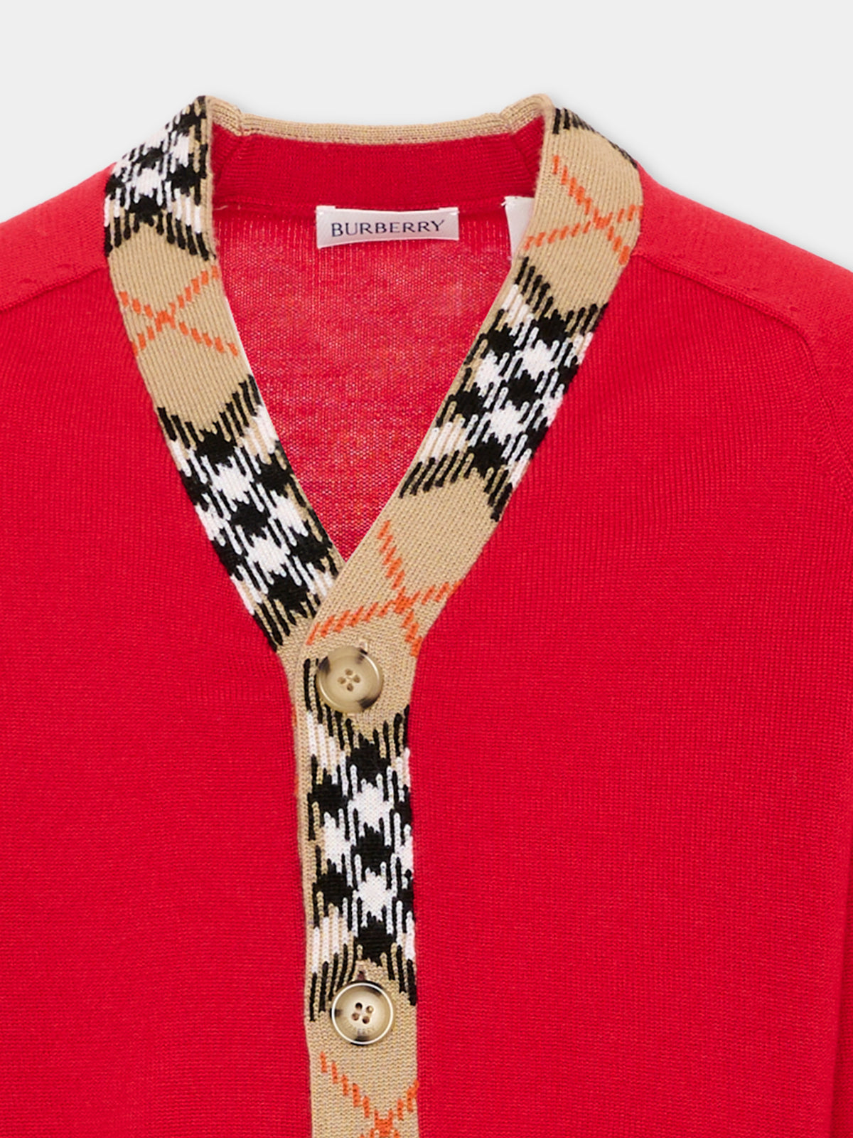 Cardigan rosso per bambini con vintage check,Burberry Kids,8130898 A4587