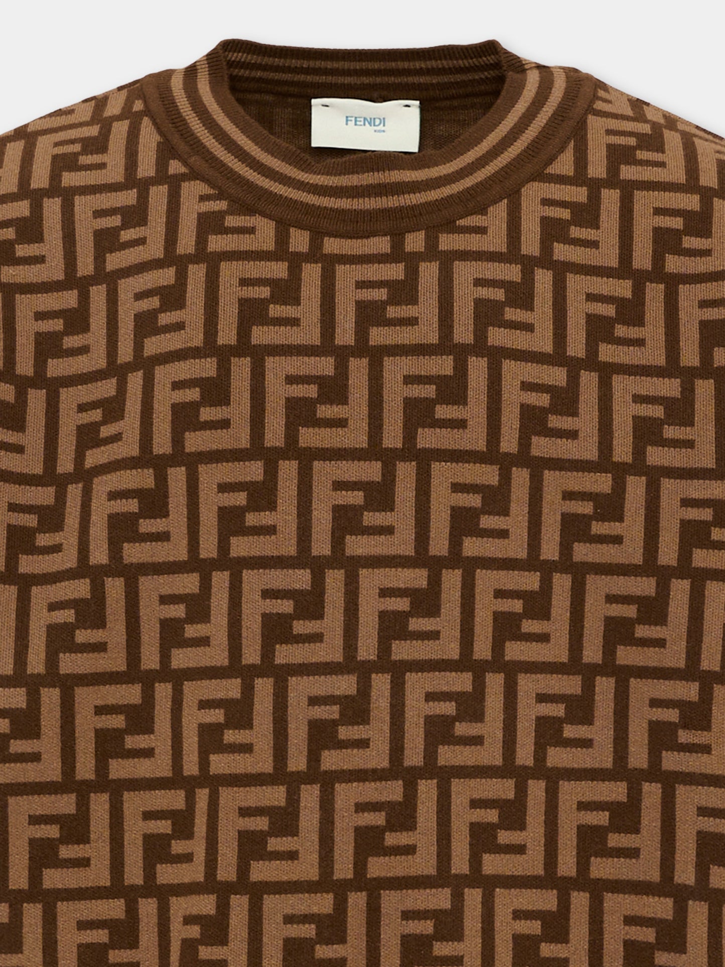 Maglione marrone FF con logo per bambina,Fendi Kids,JFG069 AEYD F15B6