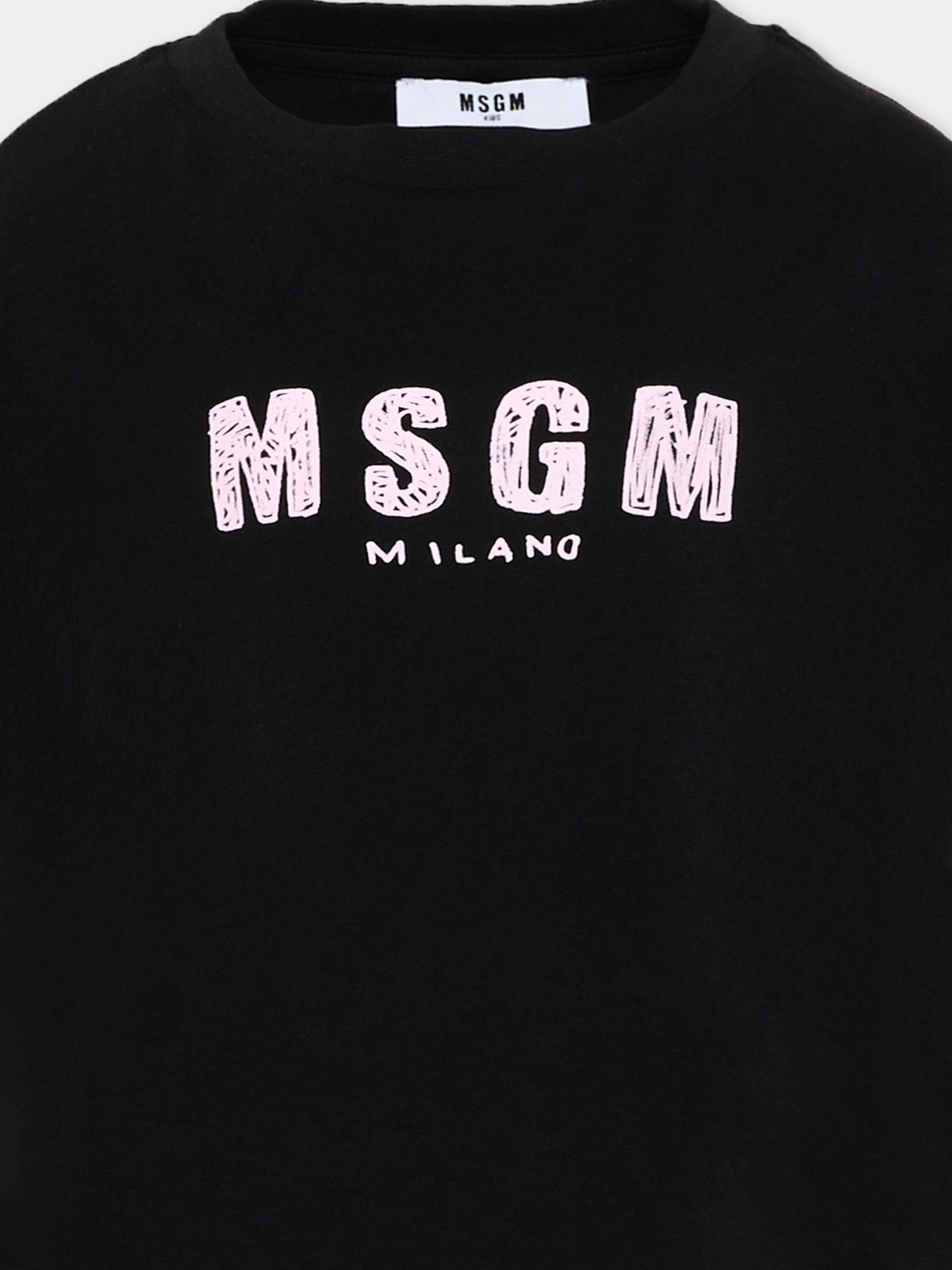 T-Shirt nera per bambina con logo,Msgm Kids,S6MSJGTH070 110/88