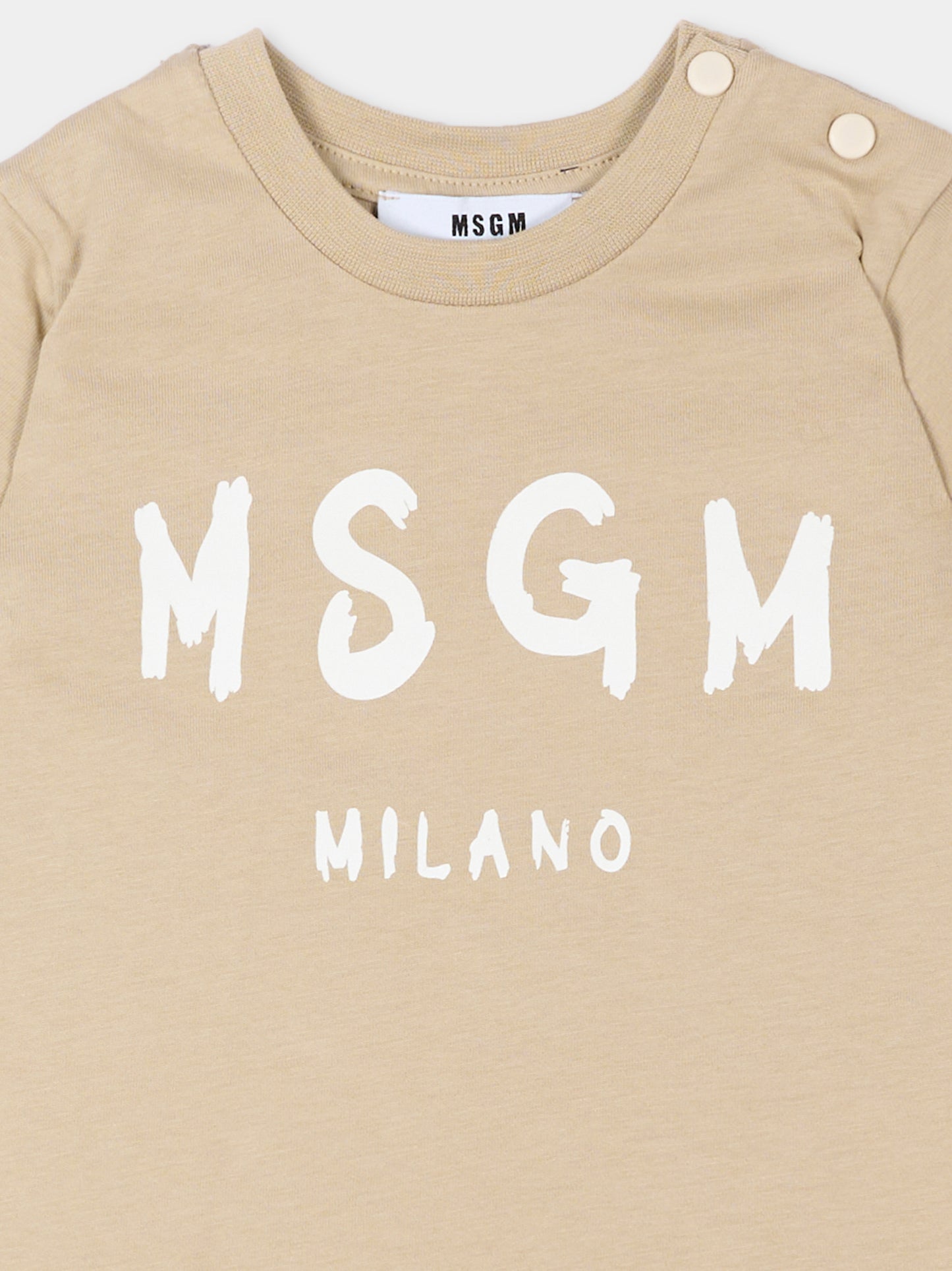 T-shirt beige per neonati con logo,Msgm Kids,S6MSUNTH266 092