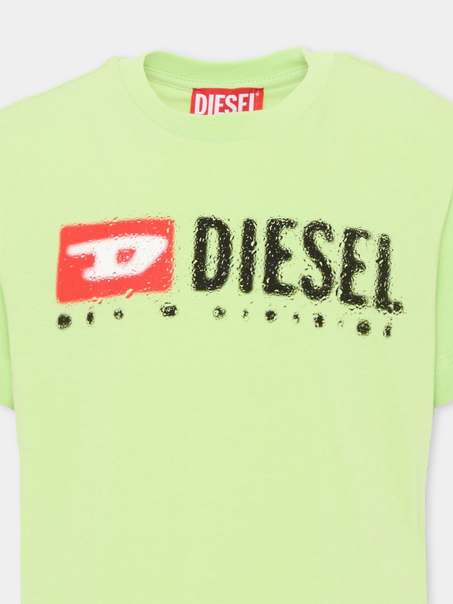 T-Shirt verde per bambino con logo,Diesel,J02475 00YI9 K504