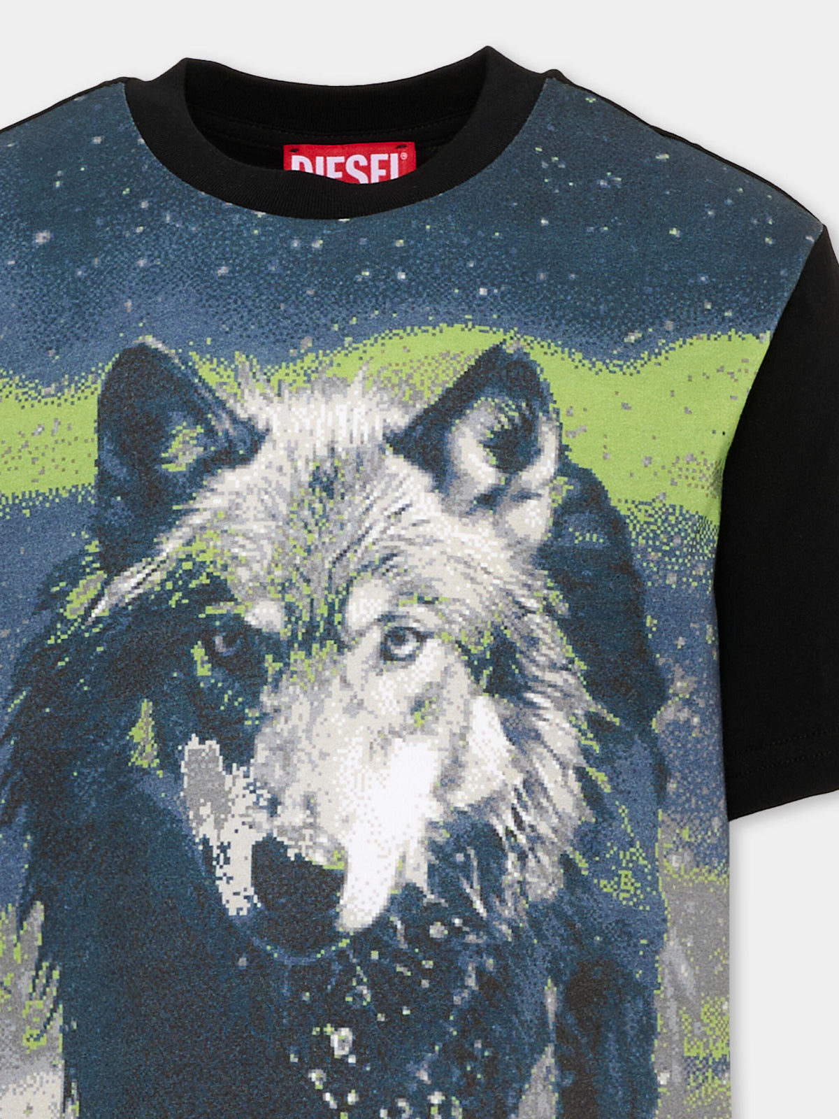 T-Shirt nera per bambino con lupo,Diesel,J02462 0GRAM K900