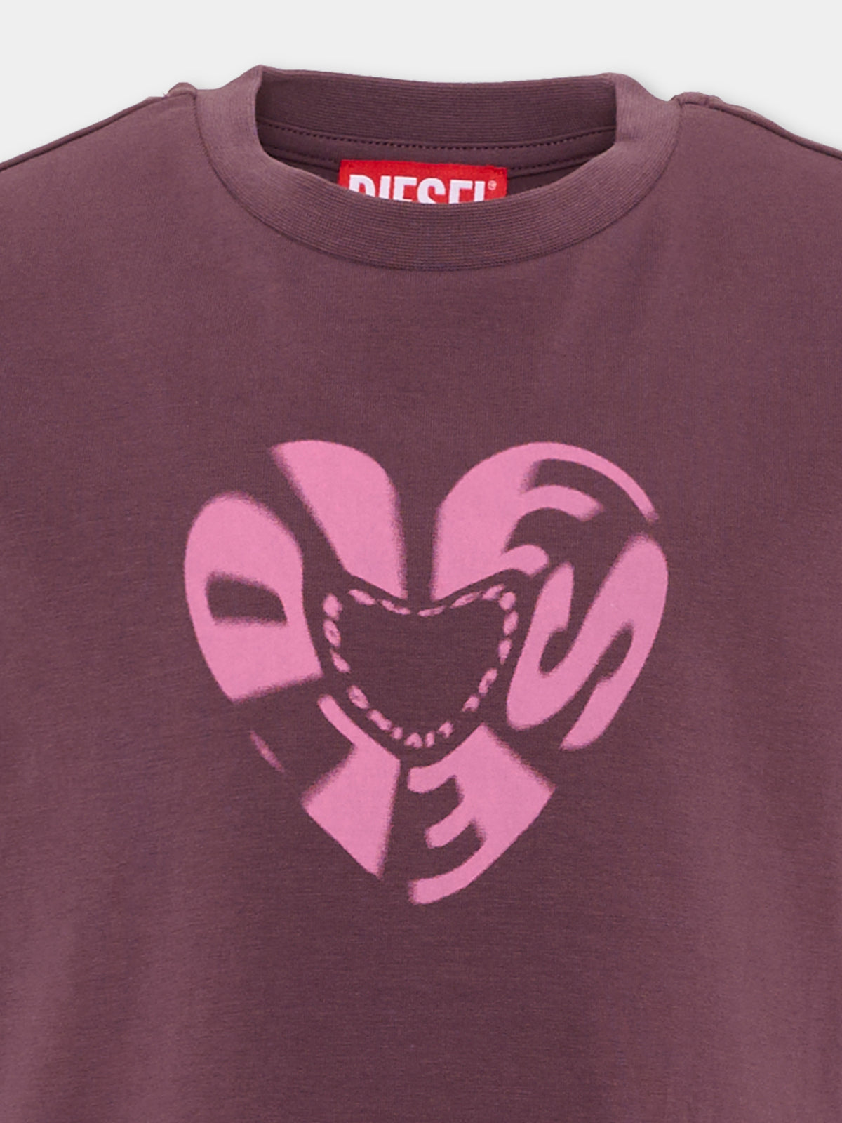T-Shirt viola per bambina con logo,Diesel,J02450 0AFAA K603
