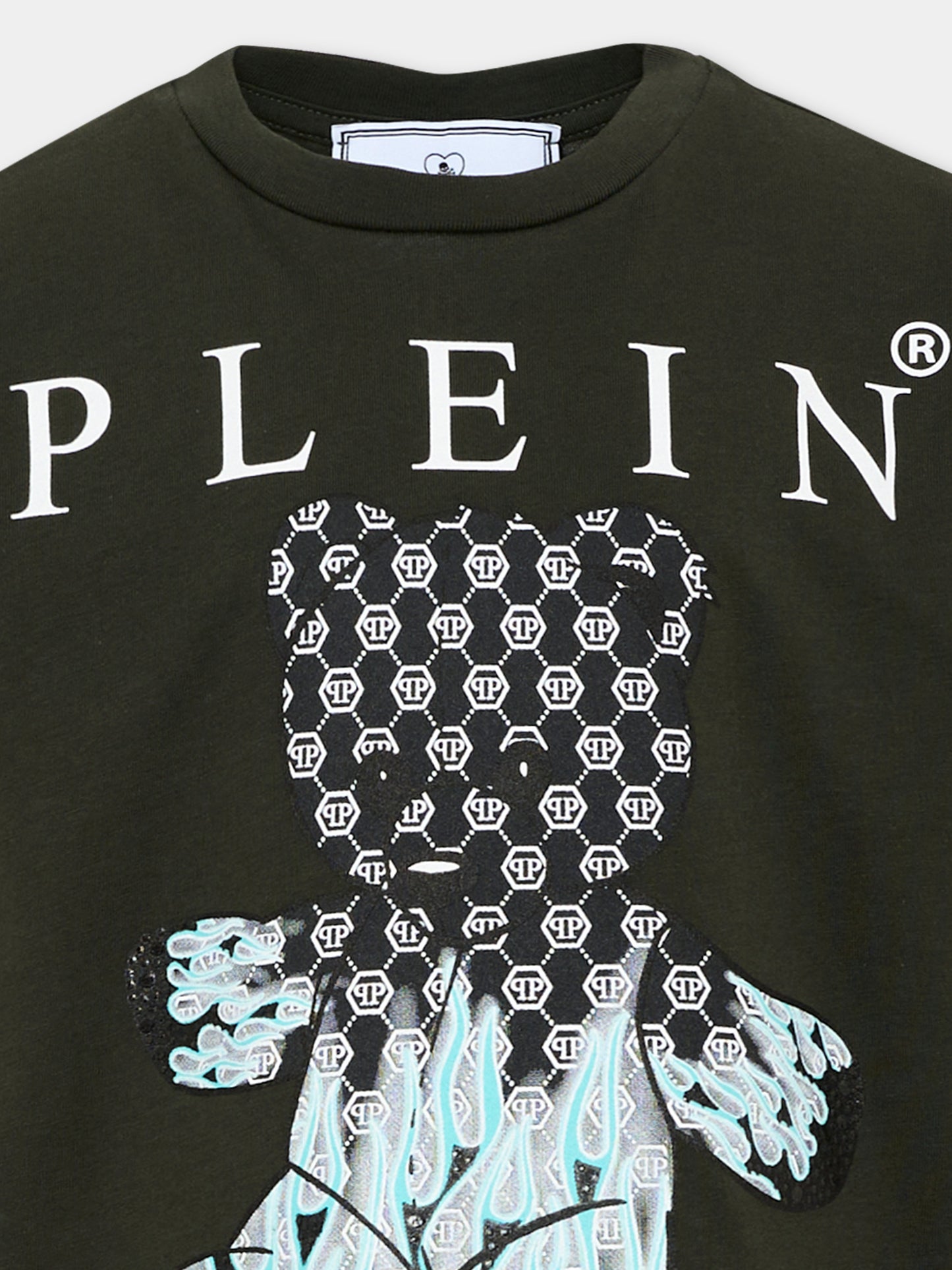 T-shirt verde per bambino con teschio,Philipp Plein Junior,S6PHJBTH068 082
