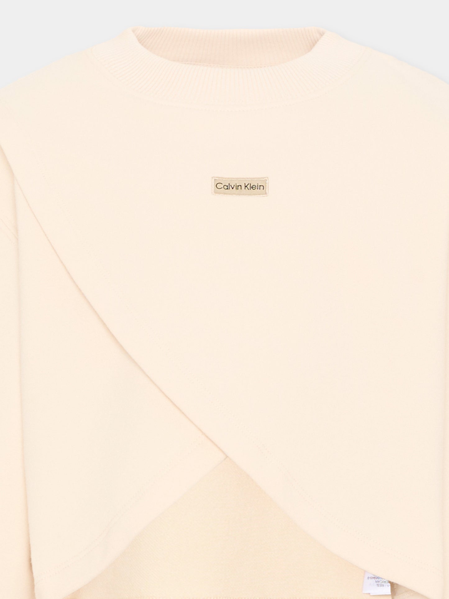 Felpa avorio per bambina logo frontale,Calvin Klein Kids,IG0IG03070 PGB