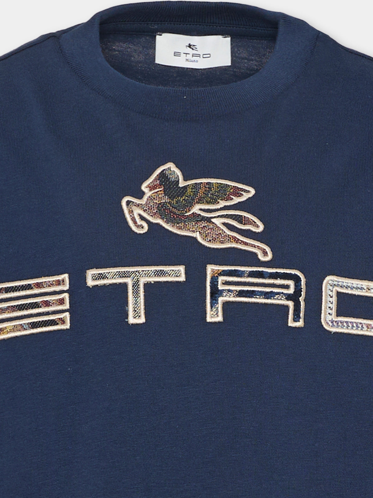 T-shirt a manica corta blu con logo per bambini,Etro,GZ8P21 Z3672 617