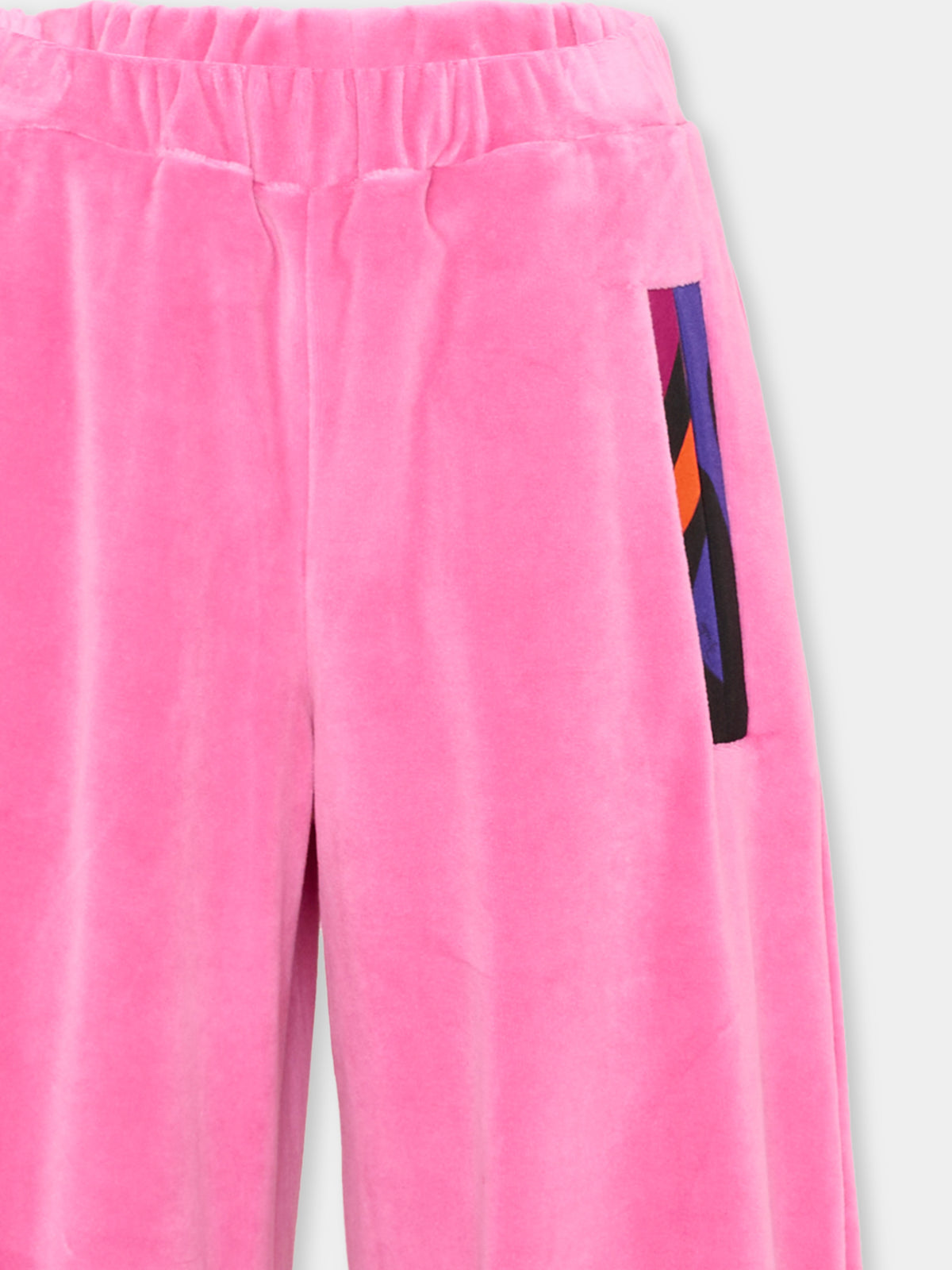 Pantalone sportivo fucsia per bambina con logo in ciniglia,Emilio Pucci Junior,PZ6A50 Z4007 543